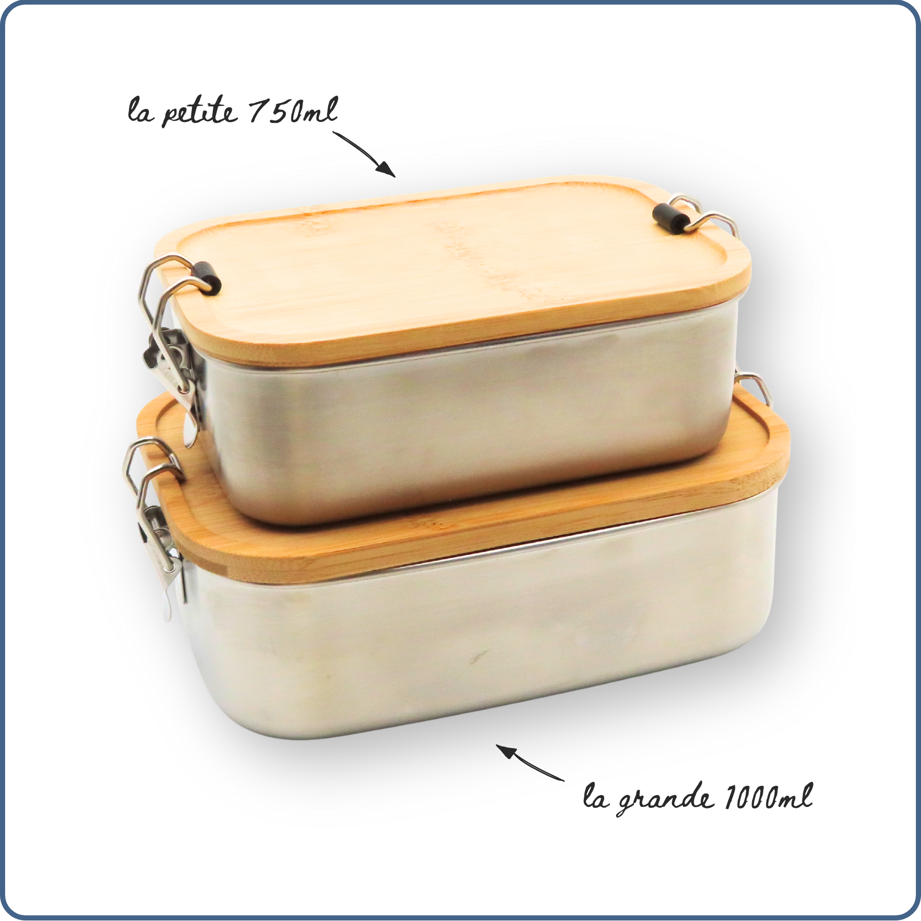 Boîte repas en inox et bambou – lunch box durable. 2 tailles