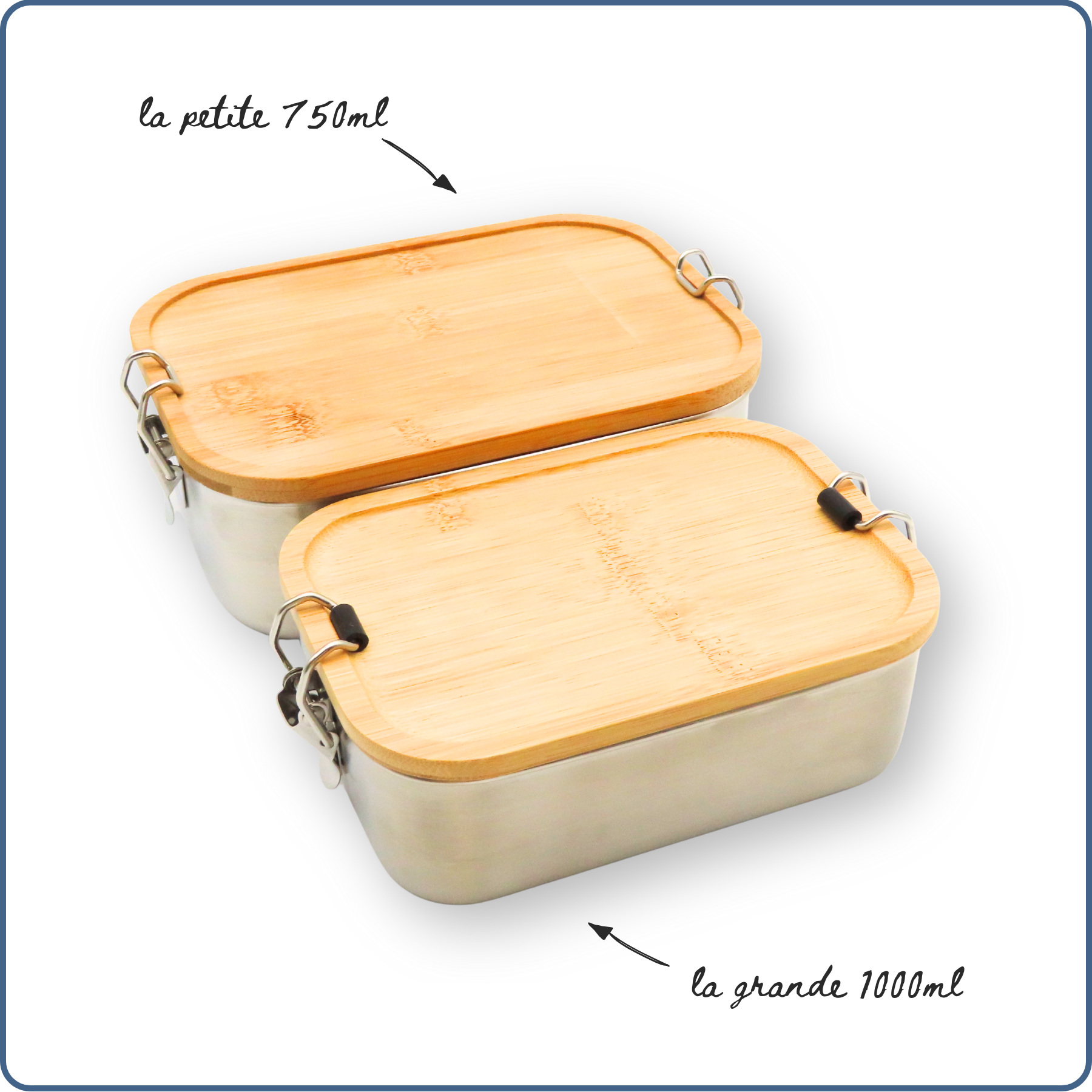 Boîte repas en inox et bambou – lunch box durable. 2 tailles