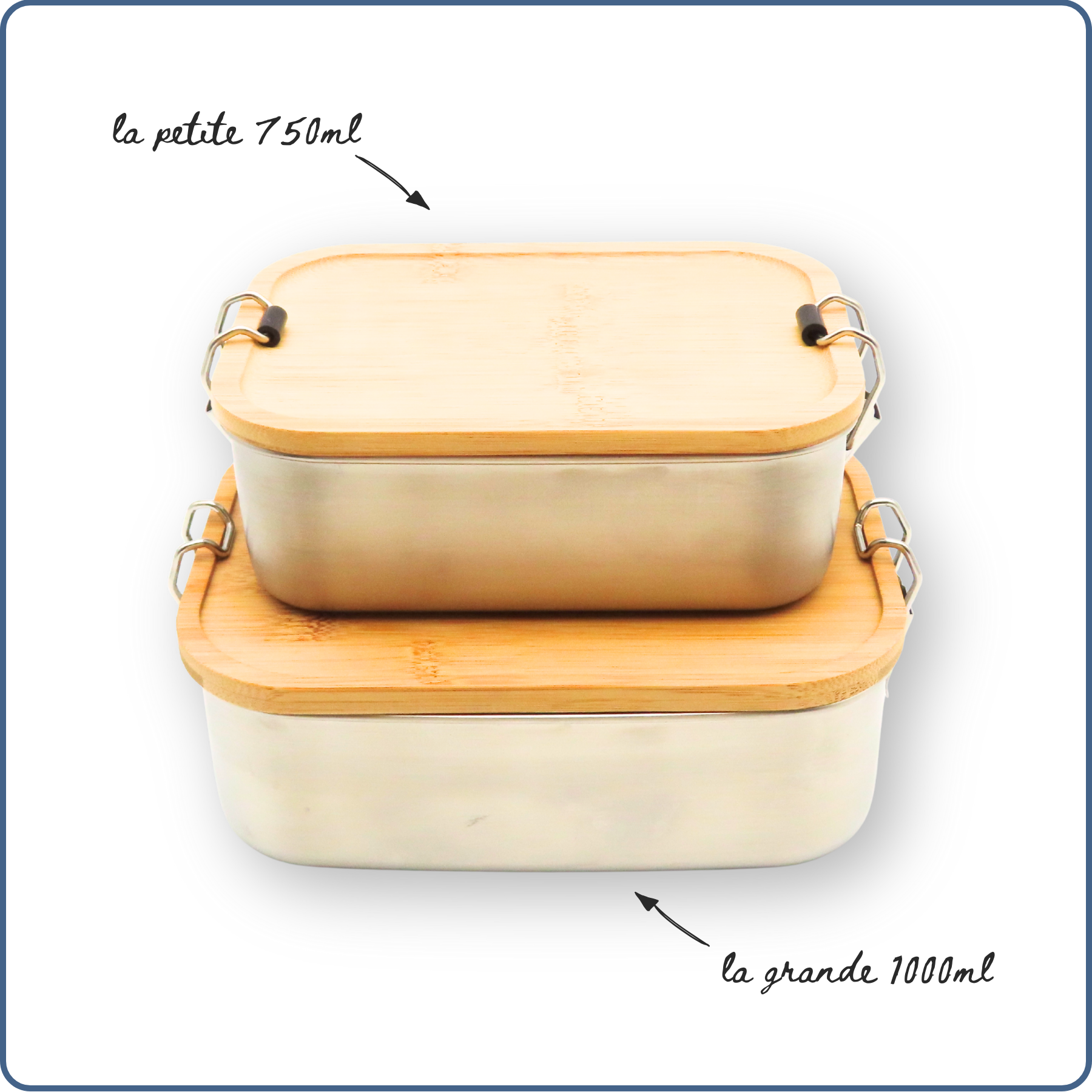 Boîte repas en inox et bambou – lunch box durable. 2 tailles