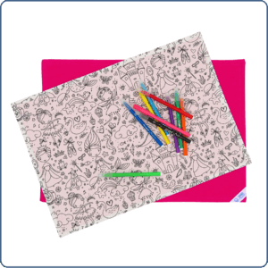 Set de table à colorier lavable pour enfant, modèle 1, coton Oeko-Tex, fabrication main – Terre de Baïnes