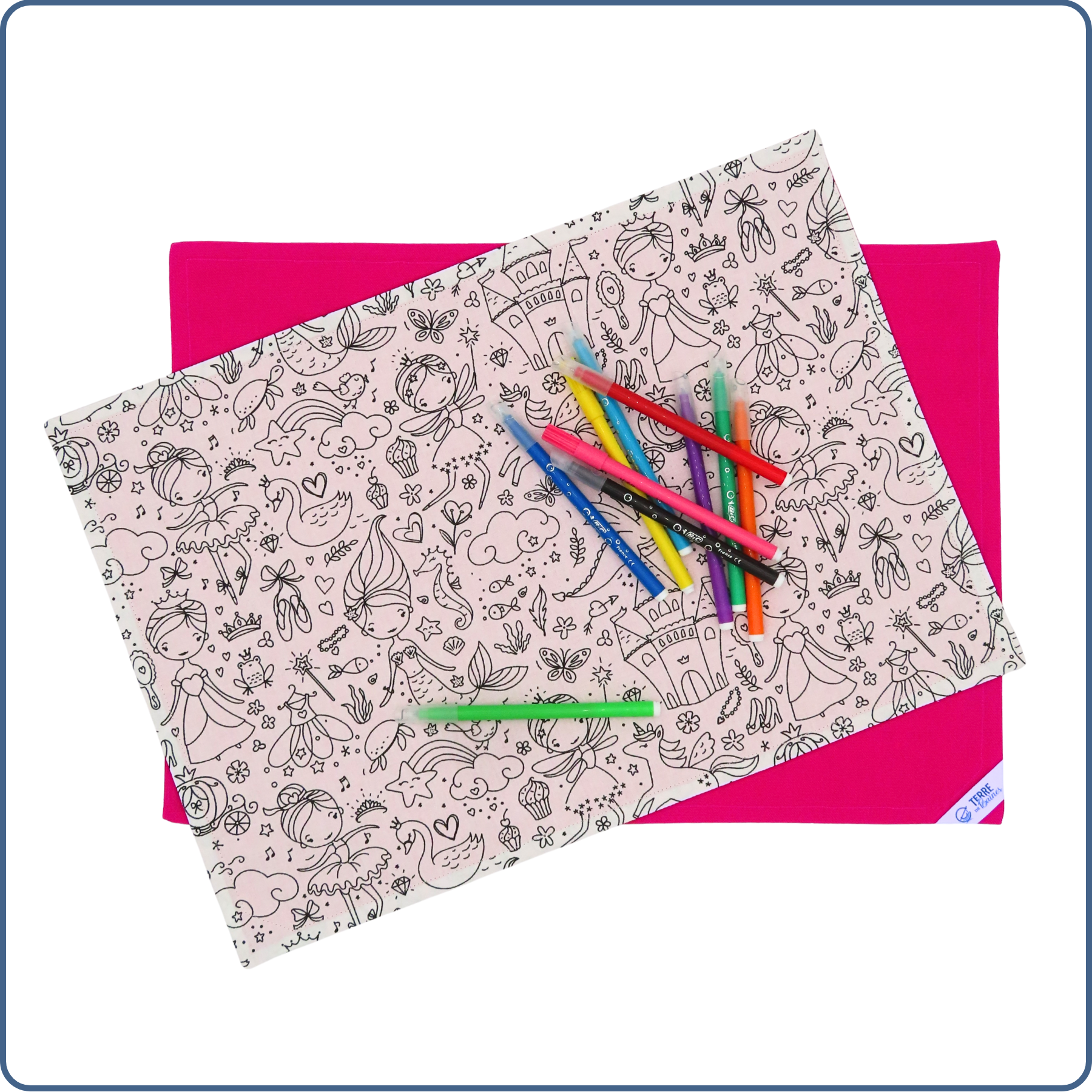 Set de table à colorier lavable pour enfant, modèle 1, coton Oeko-Tex, fabrication main – Terre de Baïnes