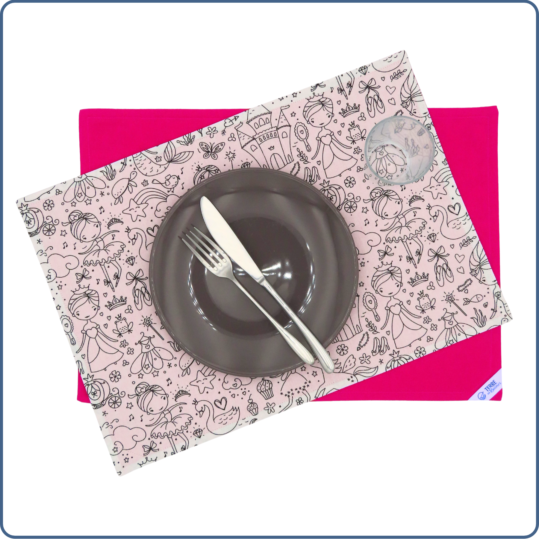 Set de table à colorier lavable pour enfant, modèle 1, coton Oeko-Tex, fabrication main – Terre de Baïnes