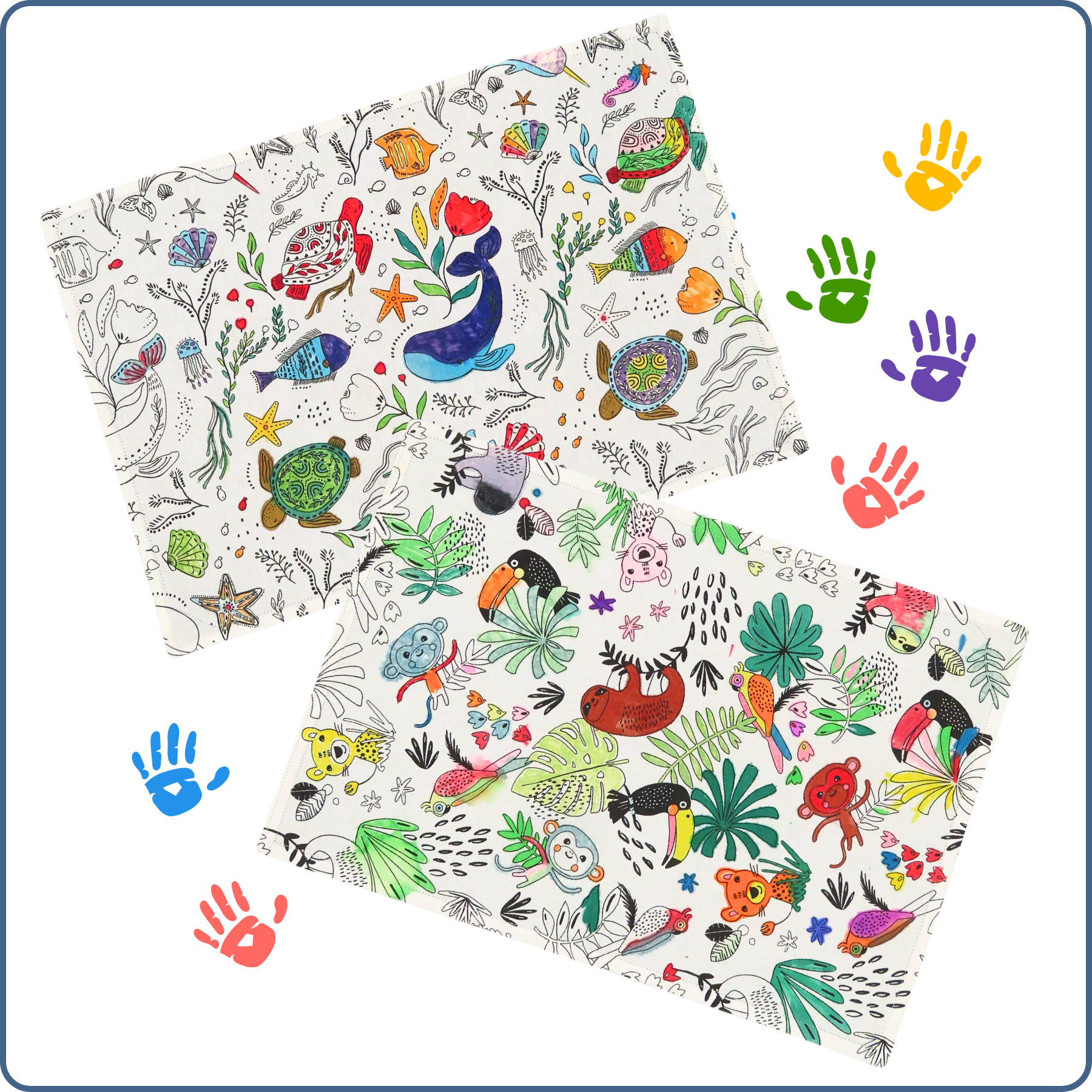 Set de table à colorier lavable pour enfant, modèle 1, coton Oeko-Tex, fabrication main – Terre de Baïnes