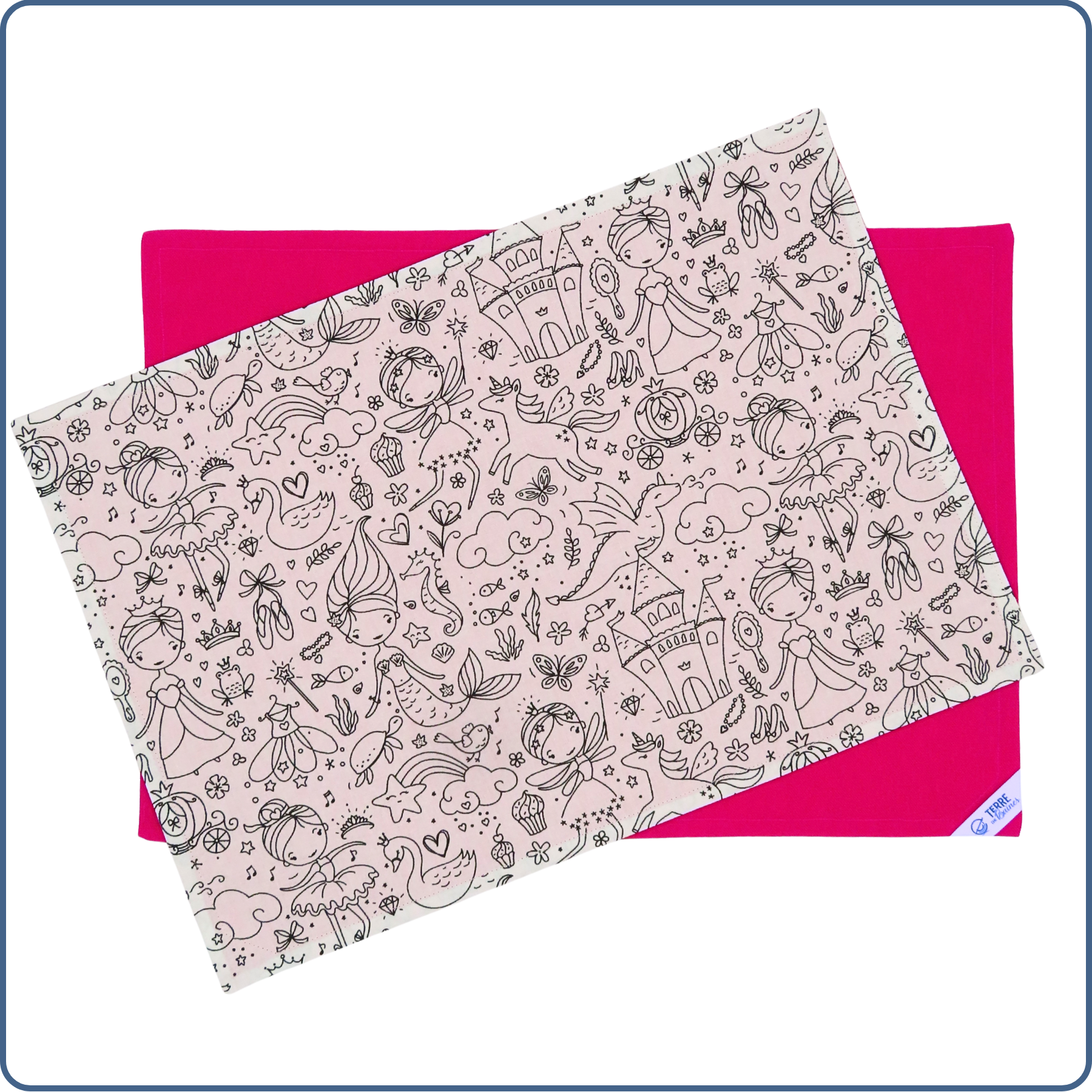 Set de table à colorier lavable pour enfant, modèle 1, coton Oeko-Tex, fabrication main – Terre de Baïnes