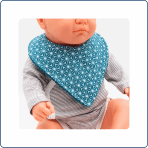 bavoir bandana bébé, absorbant, motifs géométriques vert foncés, fabriqué en France