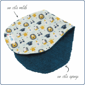 bavoir protège épaule, absorbant, incurvé, motifs animaux du zoo, fabriqué en France par Terre de Baïnes