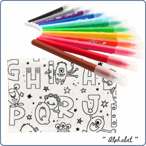 carte de coloriage enfant à collectionner, thème alphabet et monstres joyeux