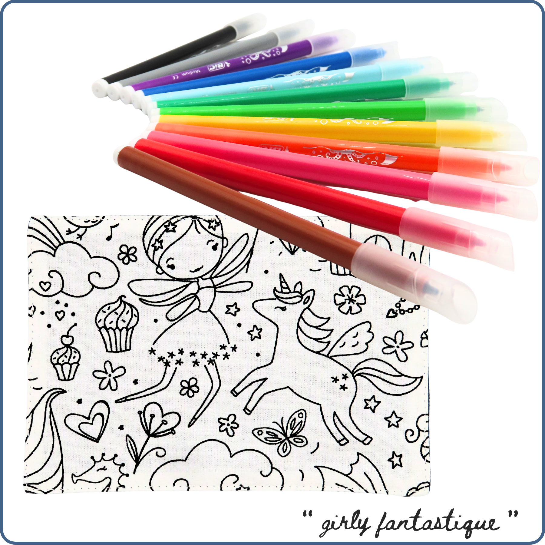 carte de coloriage enfant à collectionner, thème girly fantastique féérique licorne princesse sirène