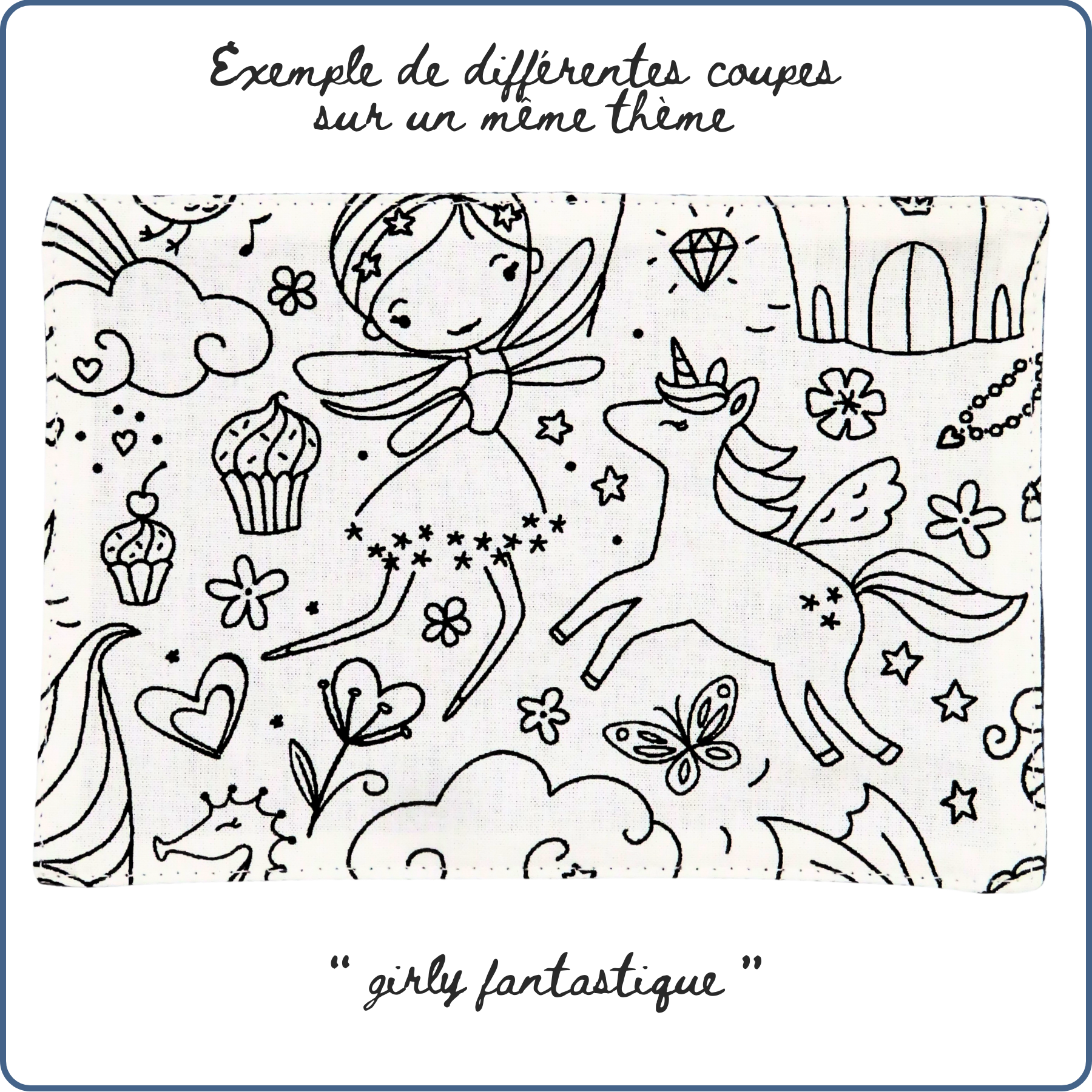 carte de coloriage enfant à collectionner, thème girly fantastique féérique licorne princesse sirène