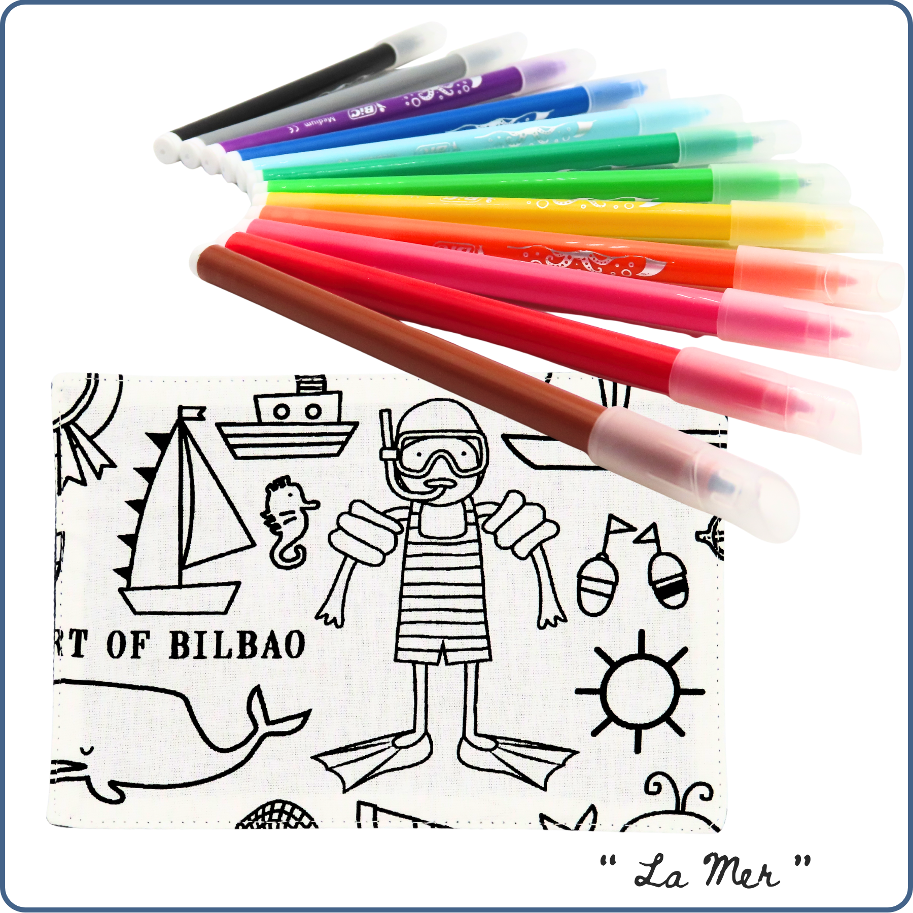 carte de coloriage enfant à collectionner, thème marin, plage, mer