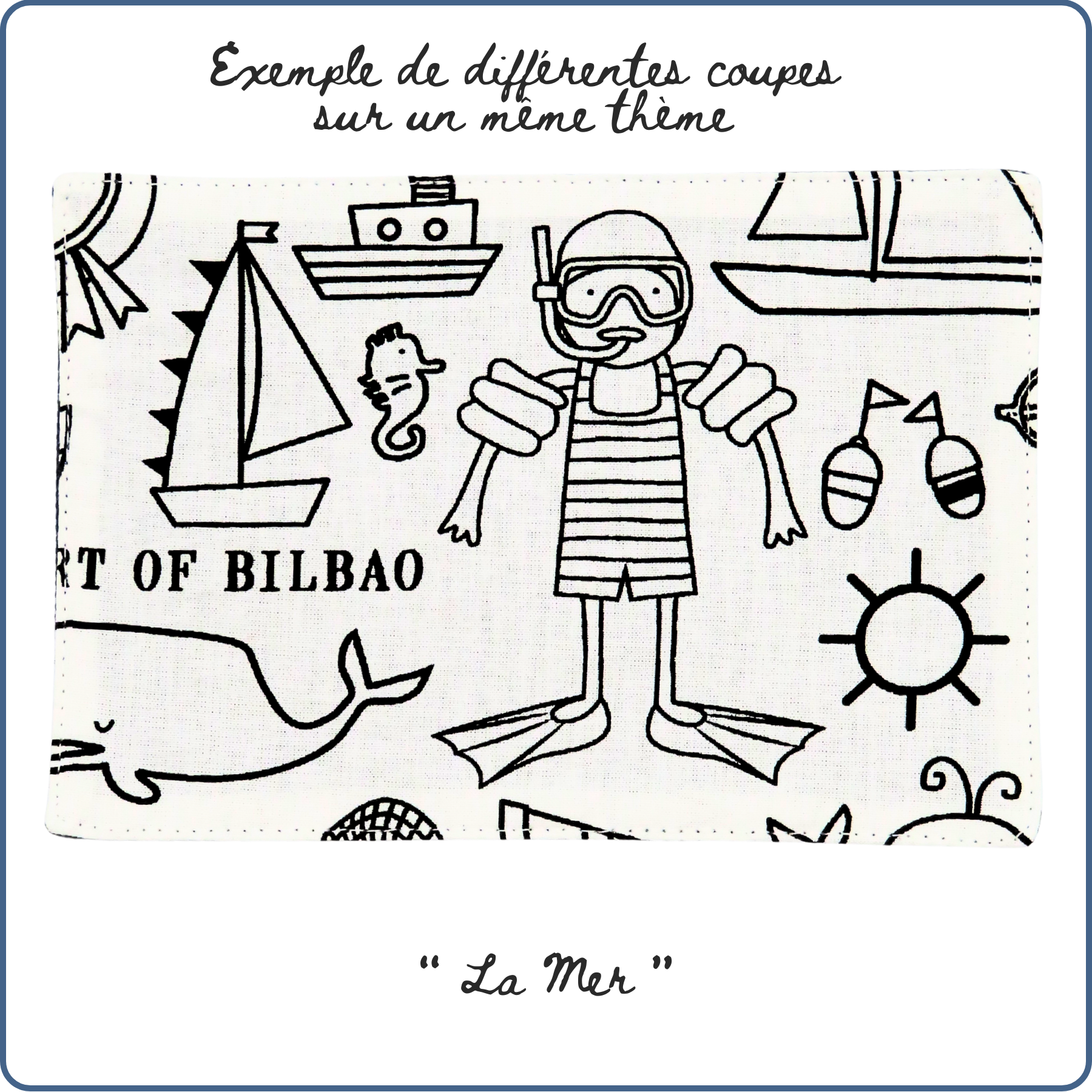 carte de coloriage enfant à collectionner, thème marin, plage, mer