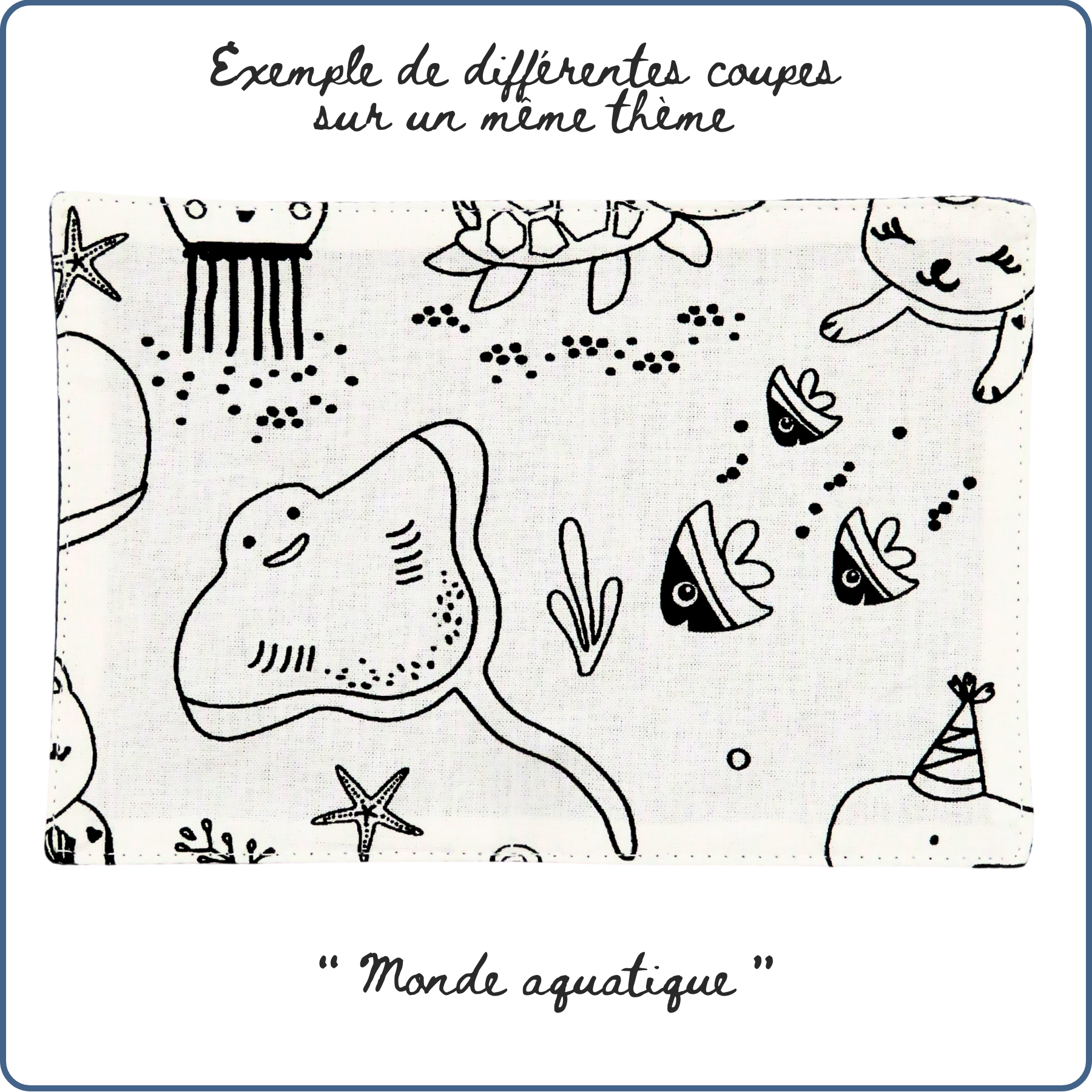 carte de coloriage enfant à collectionner, thème monde aquatique, baleine, raie, licorne