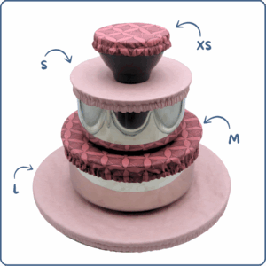 lot de 4 charlottes couvre-plats réversibles, coloris brique rose ancien, lavables, zéro déchet, fabriqué par Terre de Baïnes à Arès