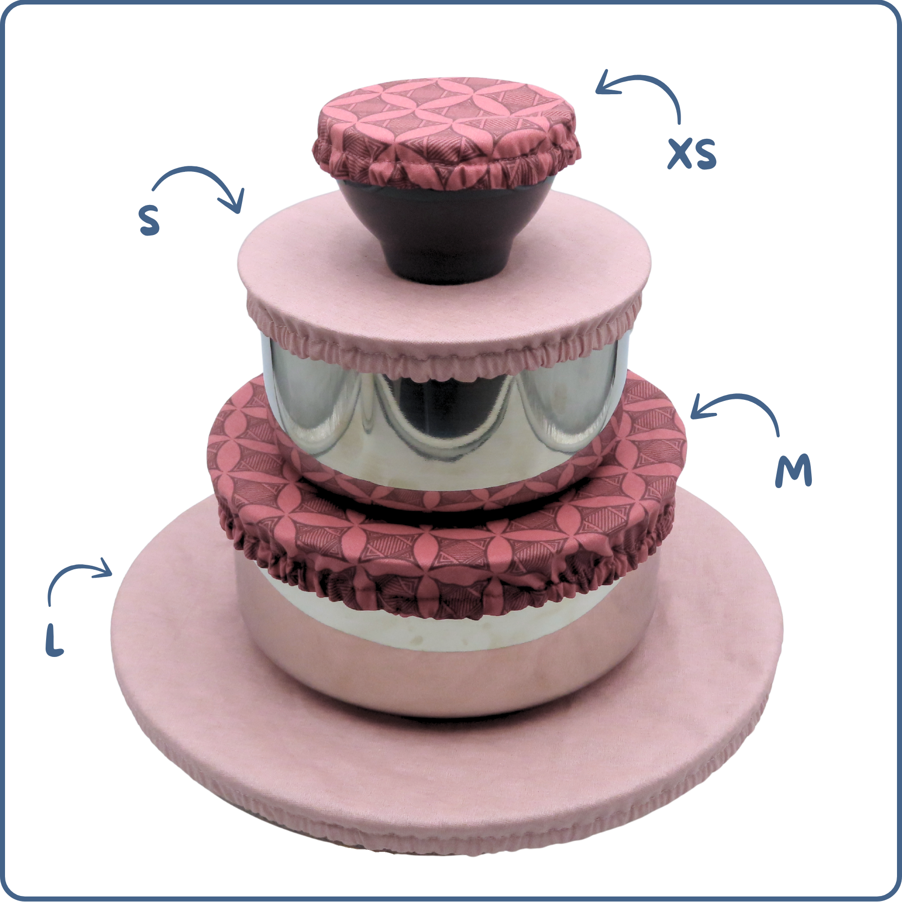 lot de 4 charlottes couvre-plats réversibles, coloris brique rose ancien, lavables, zéro déchet, fabriqué par Terre de Baïnes à Arès