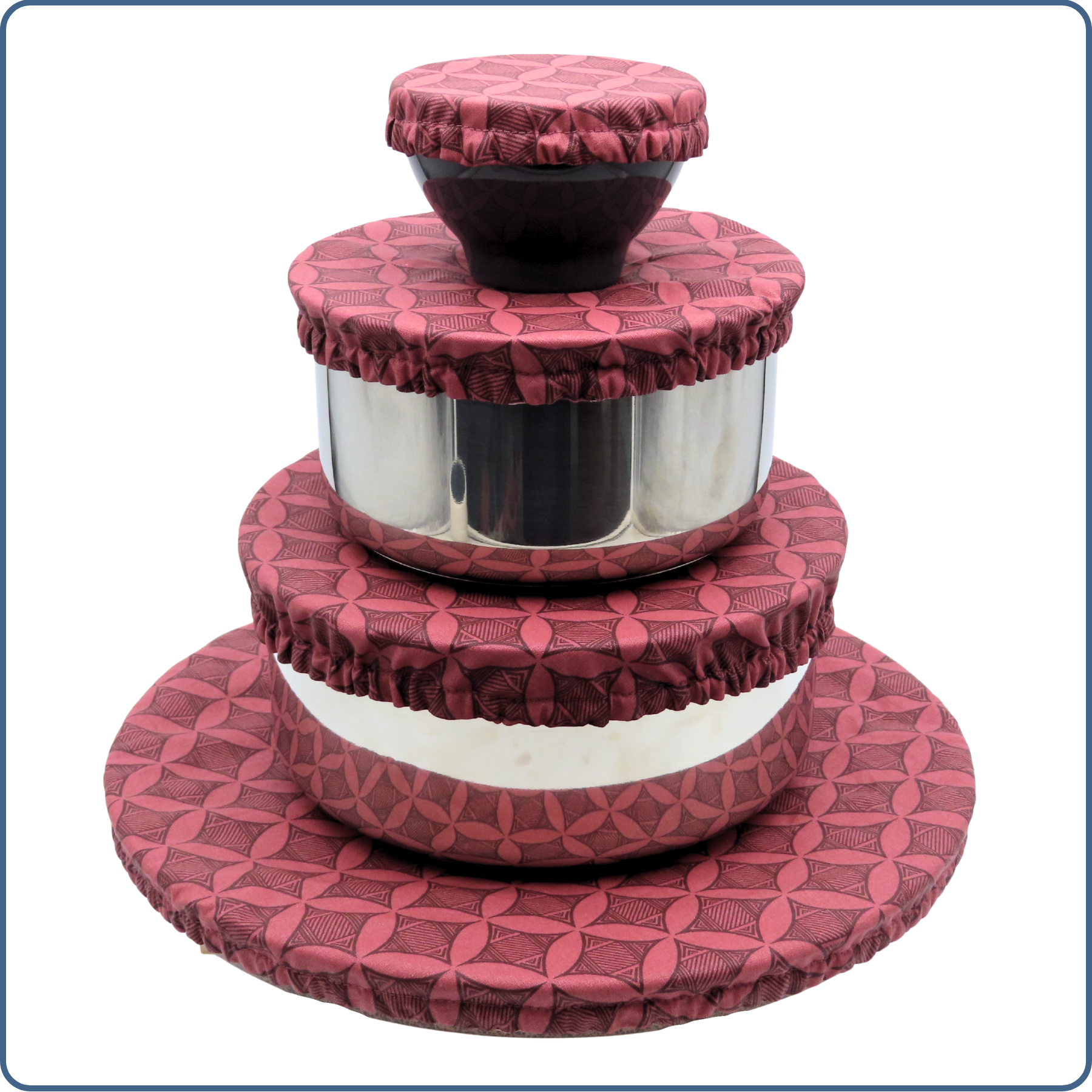 lot de 4 charlottes couvre-plats réversibles, coloris brique rose ancien, lavables, zéro déchet, fabriqué par Terre de Baïnes à Arès