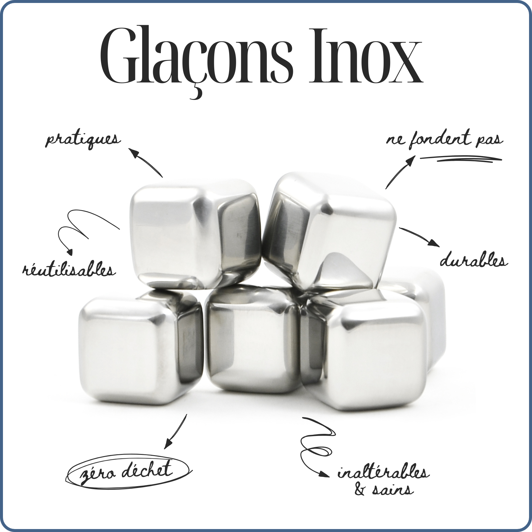 Glaçons réfrigérants en inox – rafraichissant zéro déchet
