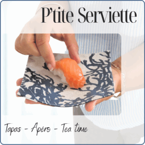 Petite serviette lavable en tissu imperméable, pour apéro, tea time, buffet de mariage, motifs corail bleu, zéro déchet