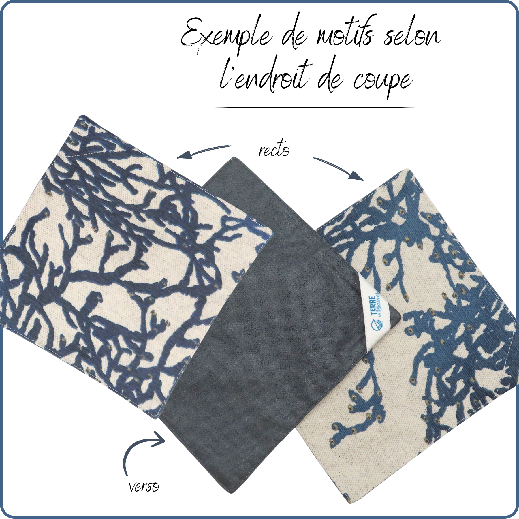 Petite serviette lavable en tissu imperméable, pour apéro, tea time, buffet de mariage, motifs corail bleu, zéro déchet