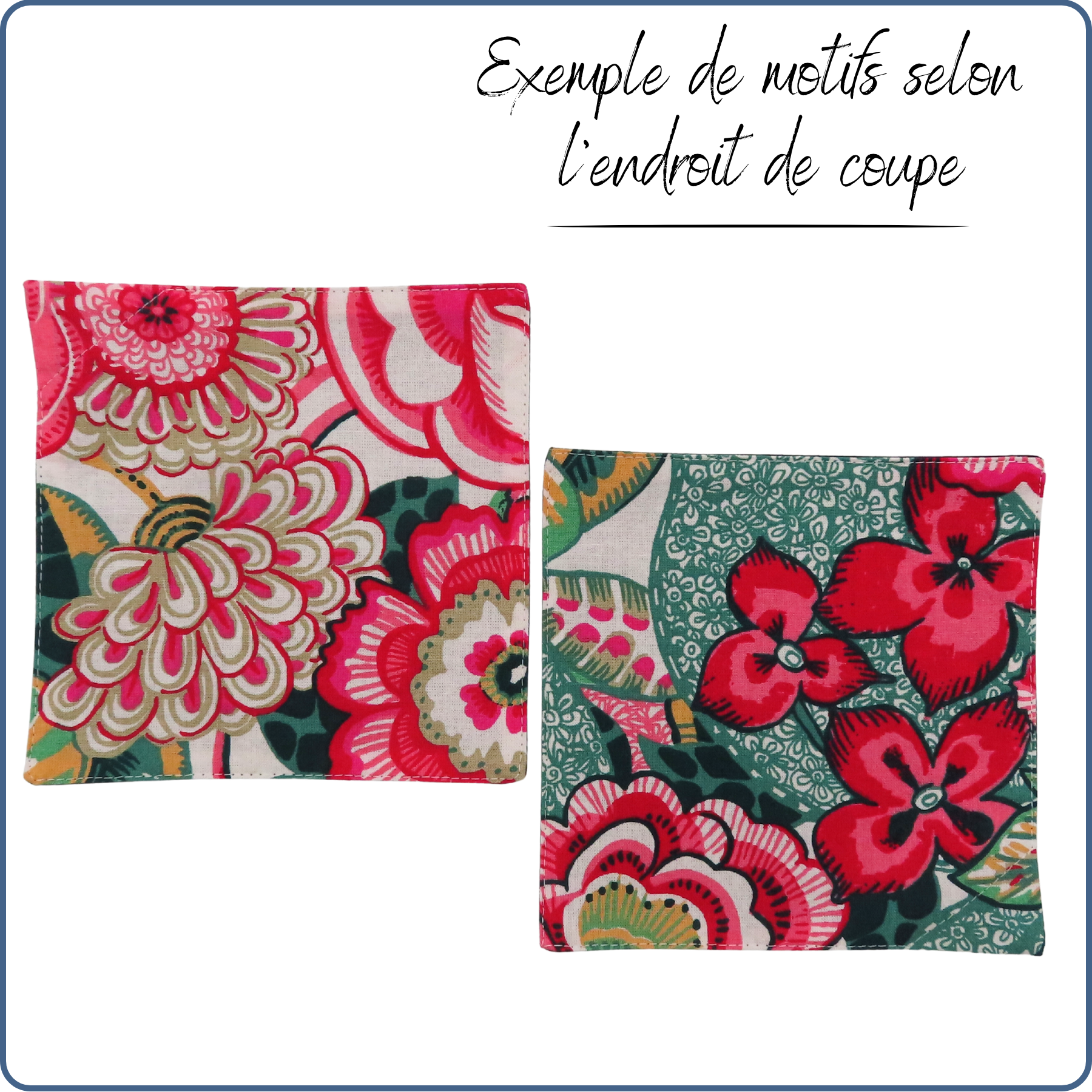 Petite serviette lavable en tissu, pour apéro, tea time, buffet de mariage, motifs fleurs, zéro déchet