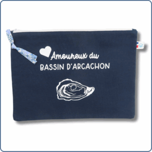 pochette A5 doublée, bleu, design huître, bassin d'arcachon
