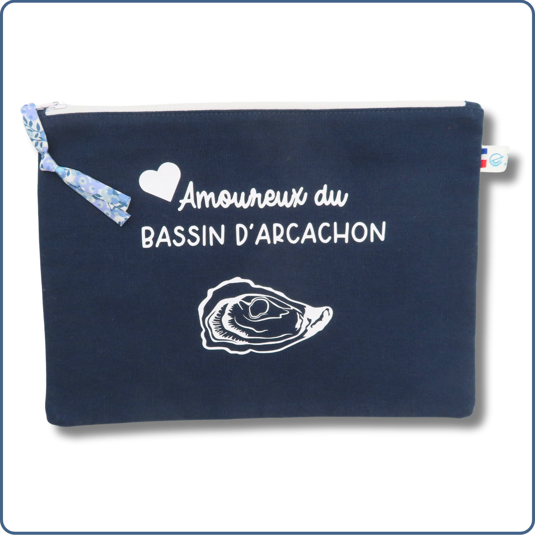 pochette A5 doublée, bleu, design huître, bassin d'arcachon
