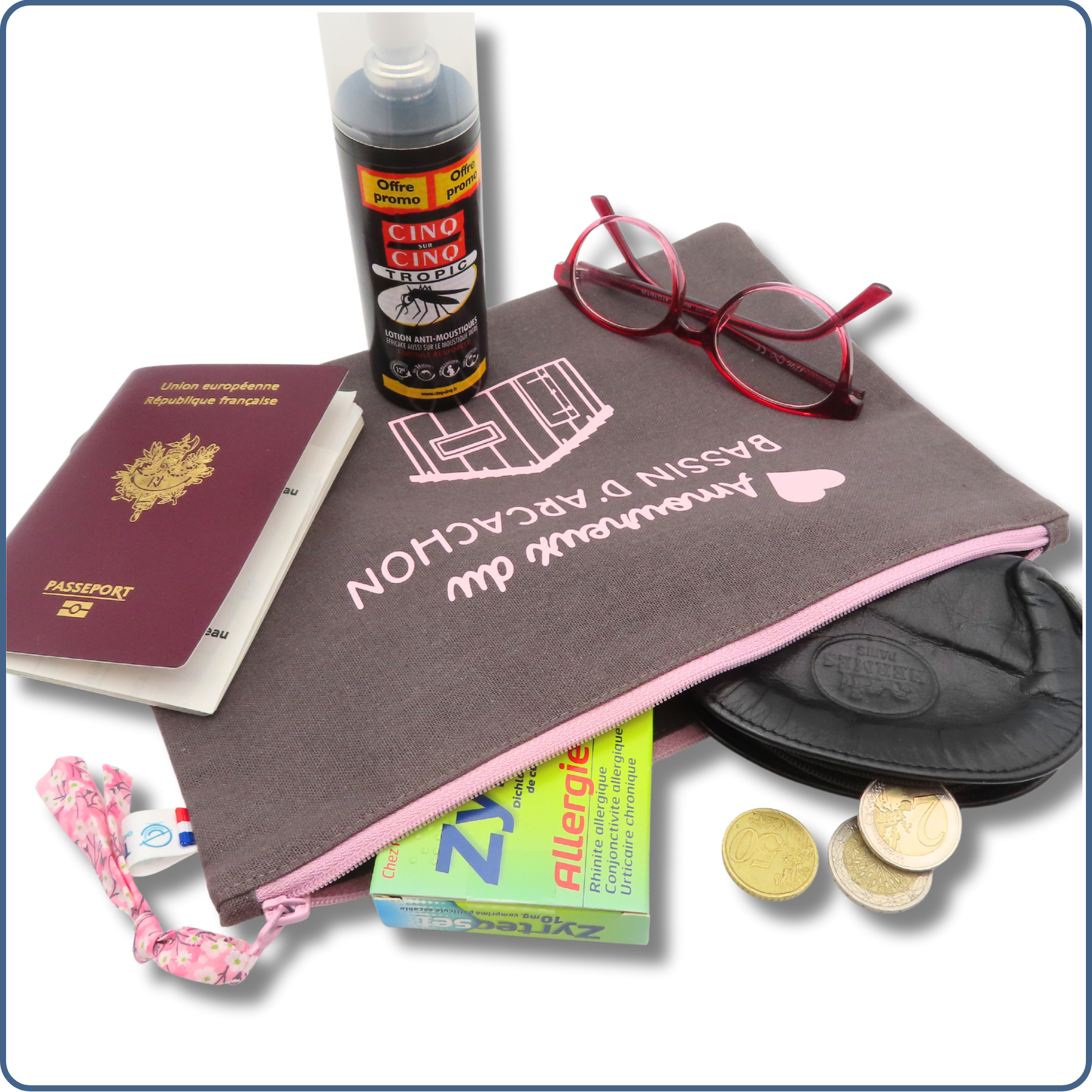 pochette A5 doublée, taupe rose, design cabane, bassin d'Arcachon, fait mains