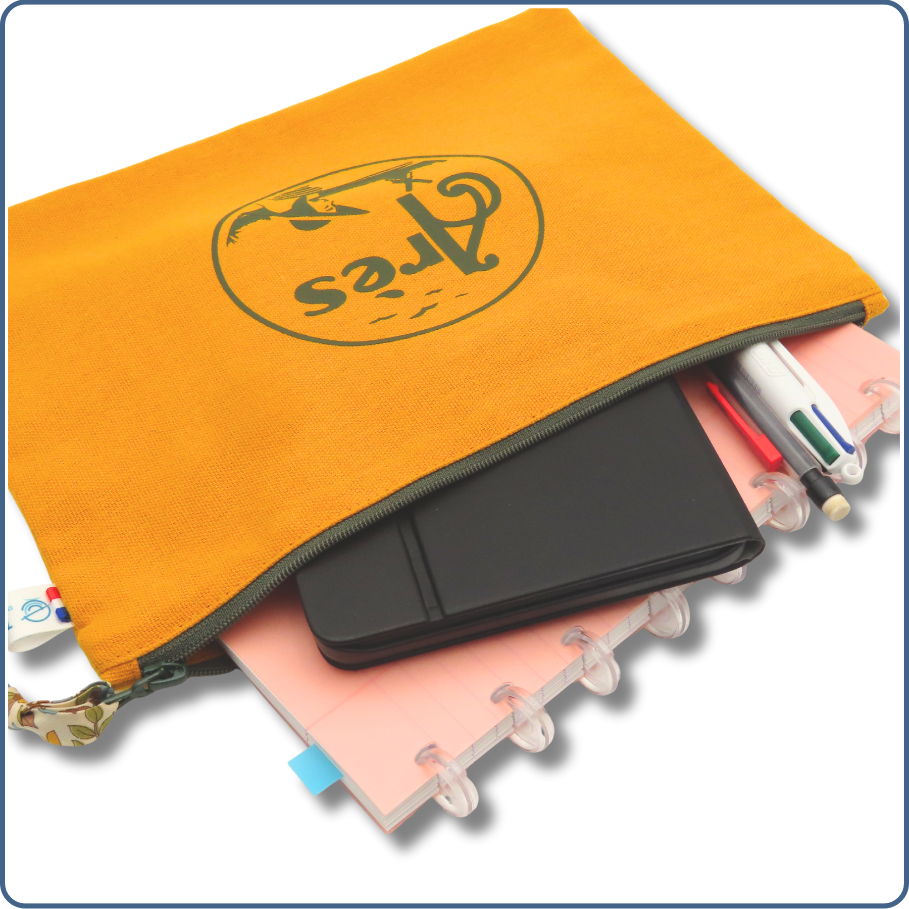 pochette A5 doublée, moutarde, design arésienne, Arès, bassin d'Arcachon