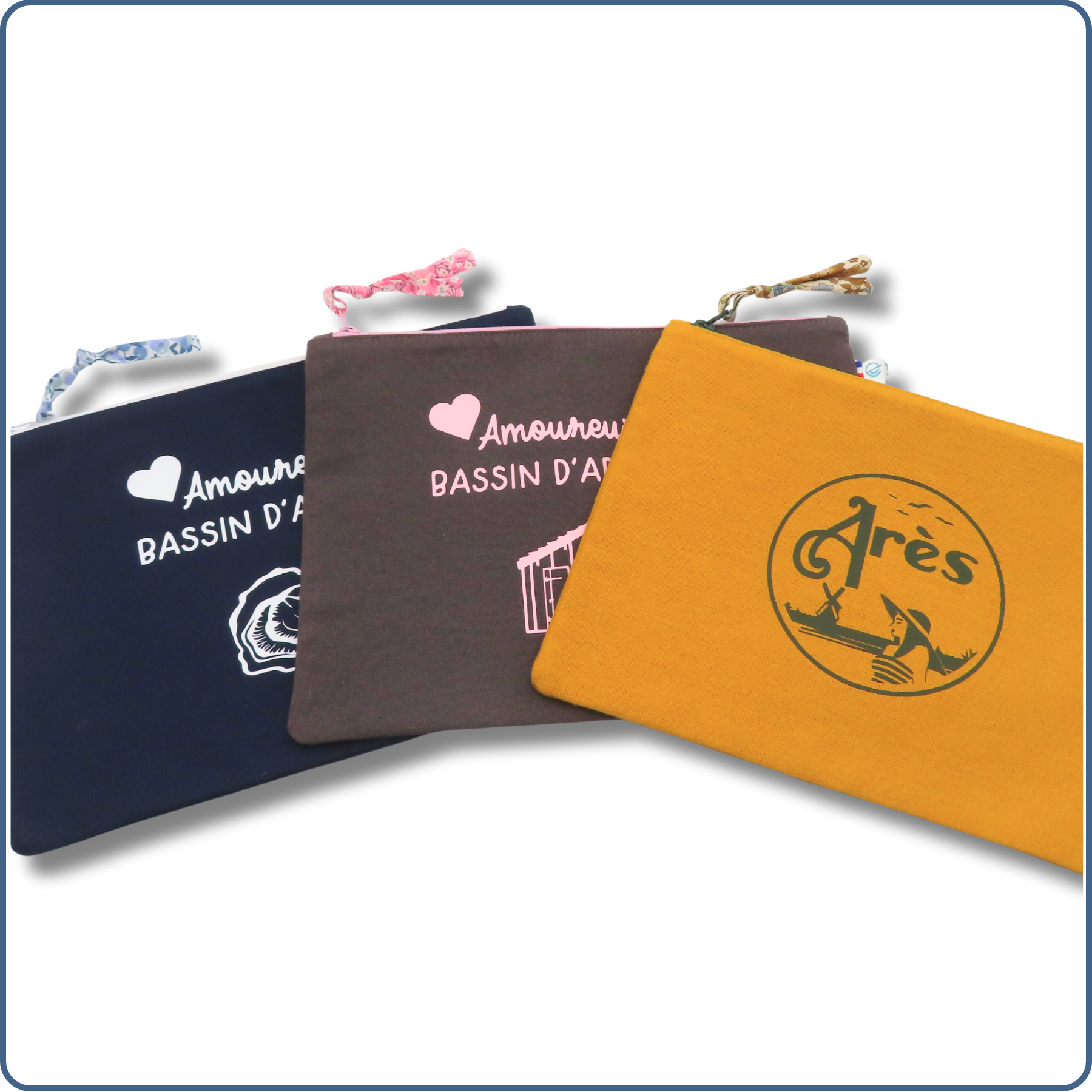 pochettes A5 doublées, 3 coloris, design bassin d'Arcachon, fait mains