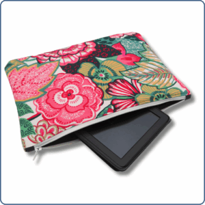 pochette molletonnée, protection tablette, fleurs roses, made in France