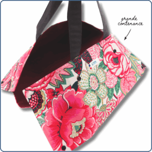 sac à tartes et cakes, lavable, tissu floral rose et bordeaux, réutilisable, made in France