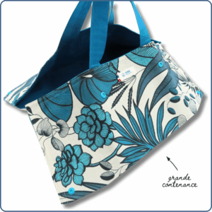 sac à tartes et cakes, lavable, tissu végétal bleu et gris, réutilisable, made in France