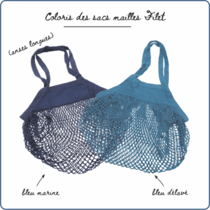 sacs à provisions en maille filet, zéro déchet, 2 coloris bleu