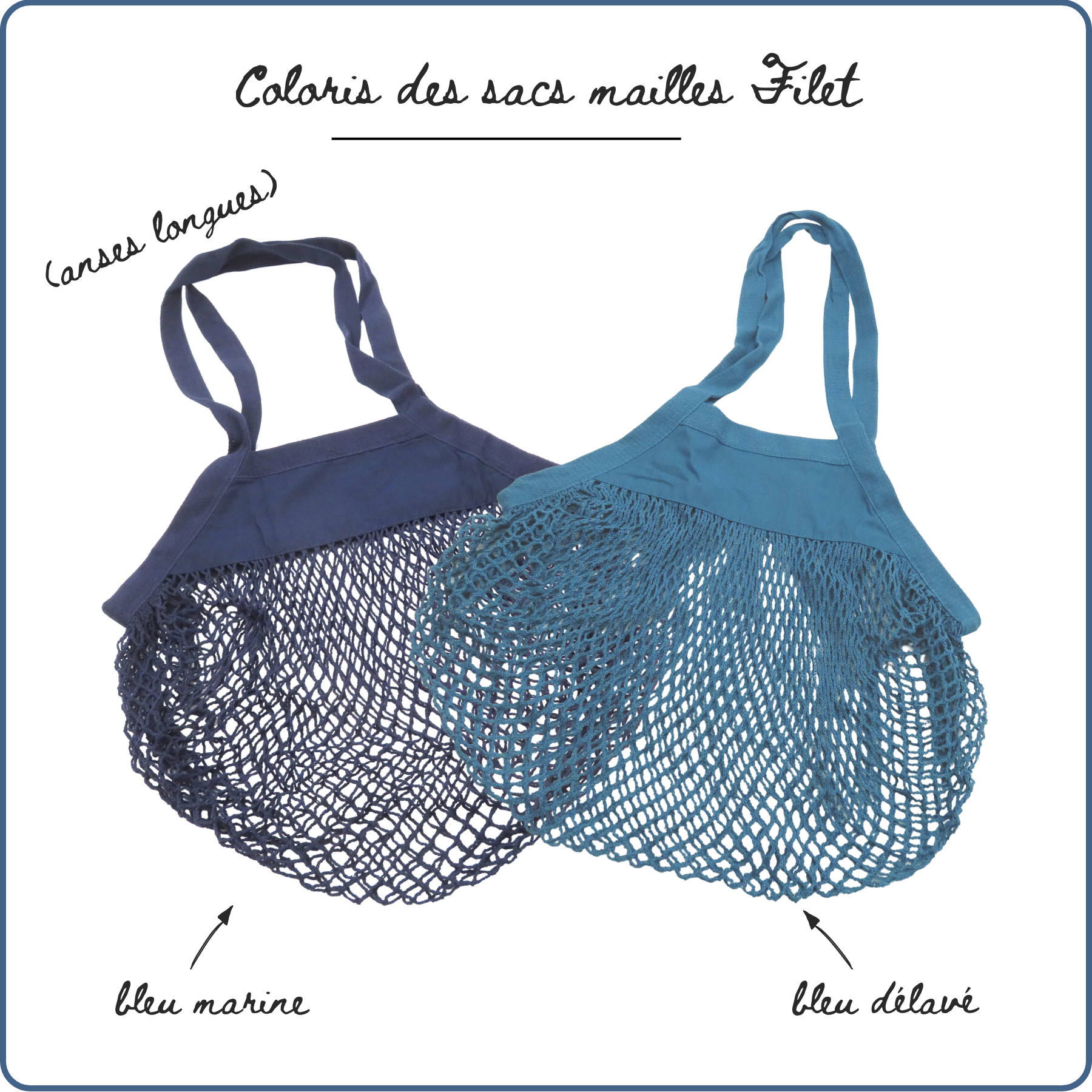 sacs à provisions en maille filet, zéro déchet, 2 coloris bleu