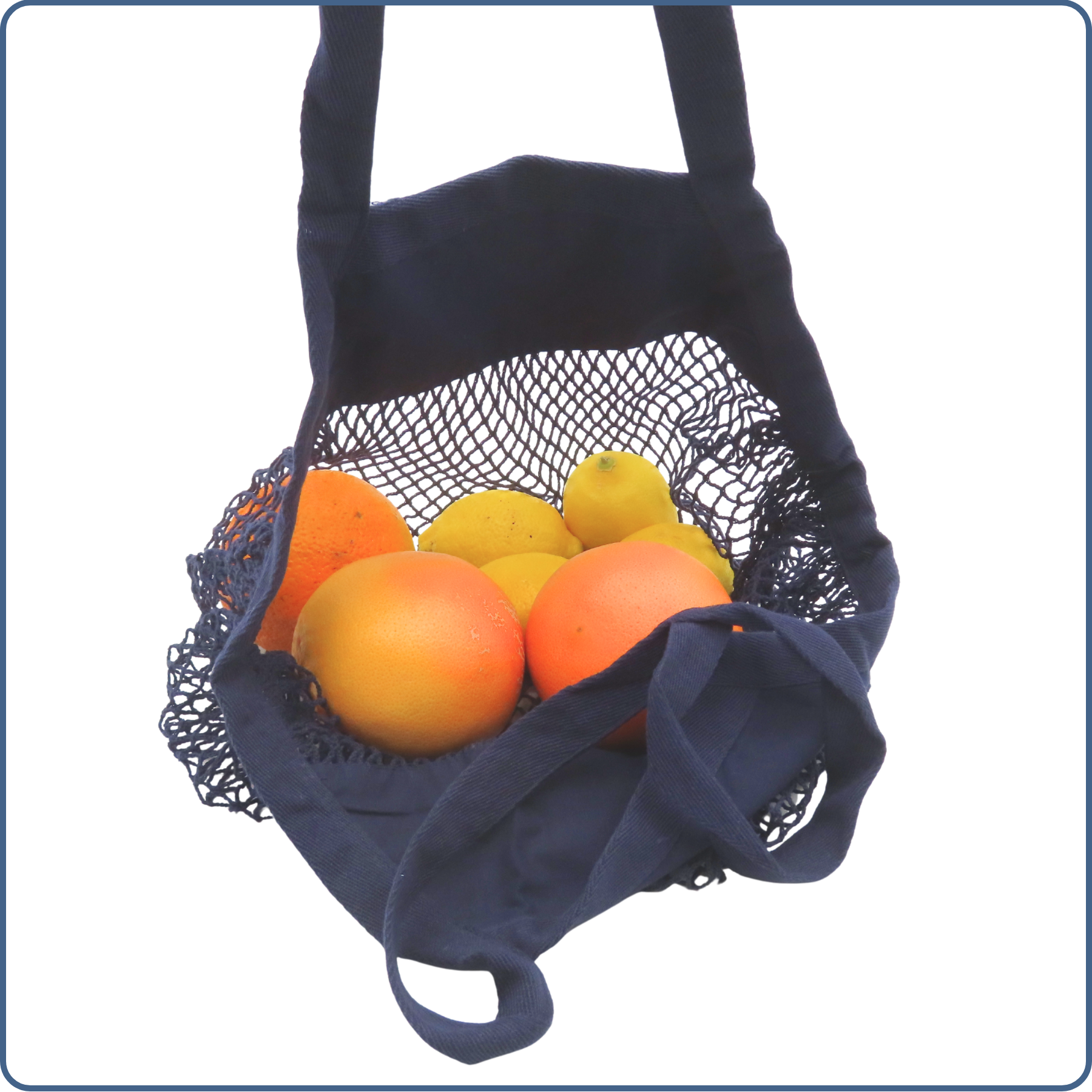 sac à provisions en maille filet, zéro déchet, bleu marine, fruits bio