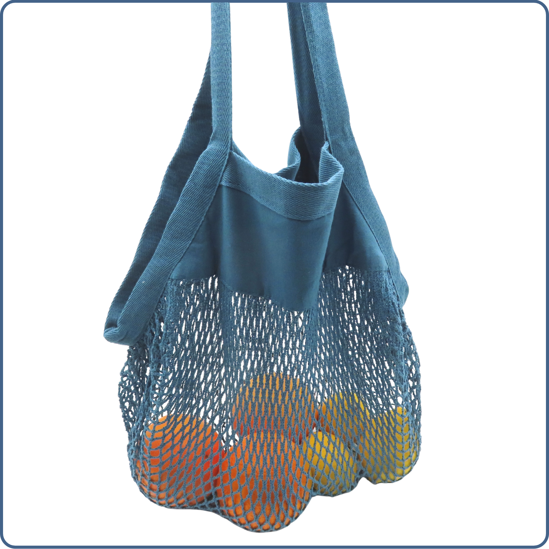 sac à provisions en maille filet, zéro déchet, bleu délavé, fruits bio