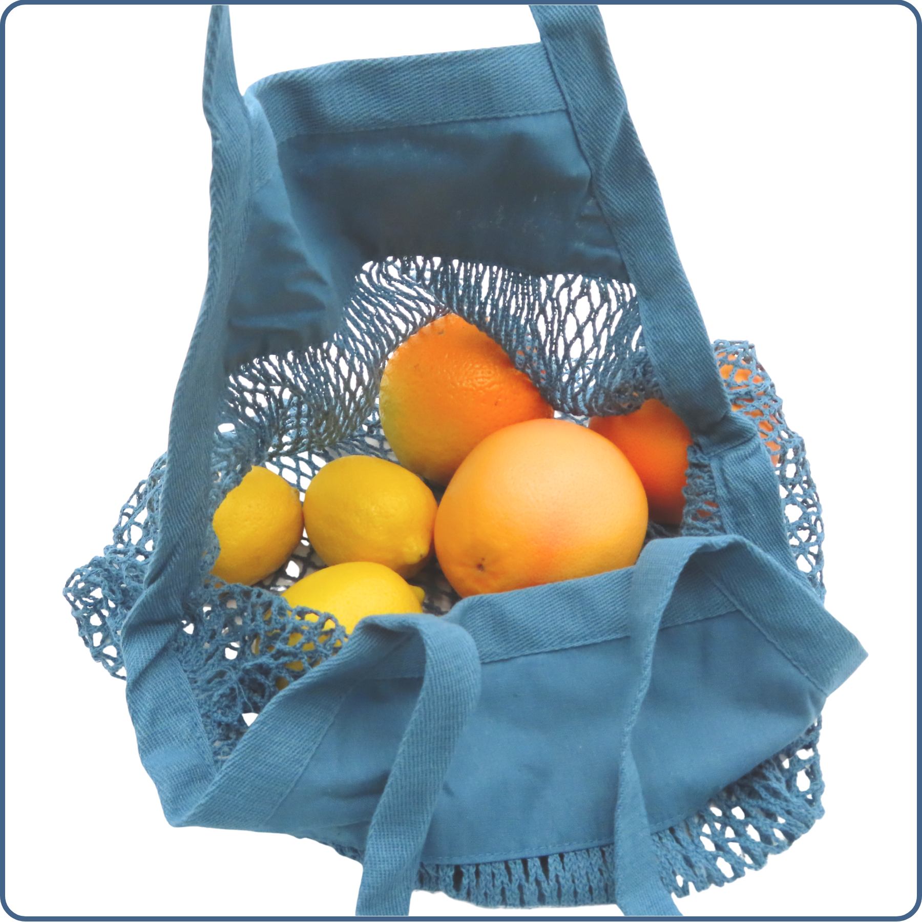 sac à provisions en maille filet, zéro déchet, bleu délavé, fruits bio