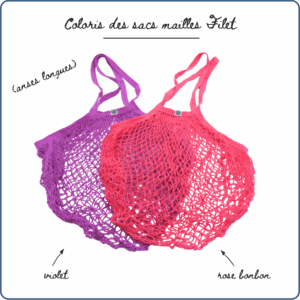 sacs à provisions en maille filet, zéro déchet, 2 coloris rose et violet
