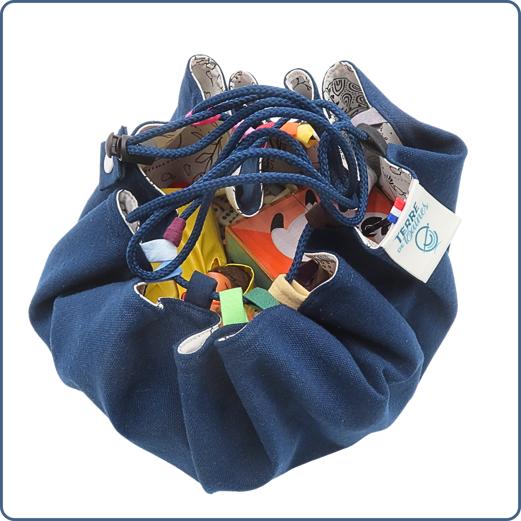 tapis de jeux baluchon fourre-tout pour enfant, tissu à colorier, thème monde aquatique, fabriqué en France par Terre de Baïnes