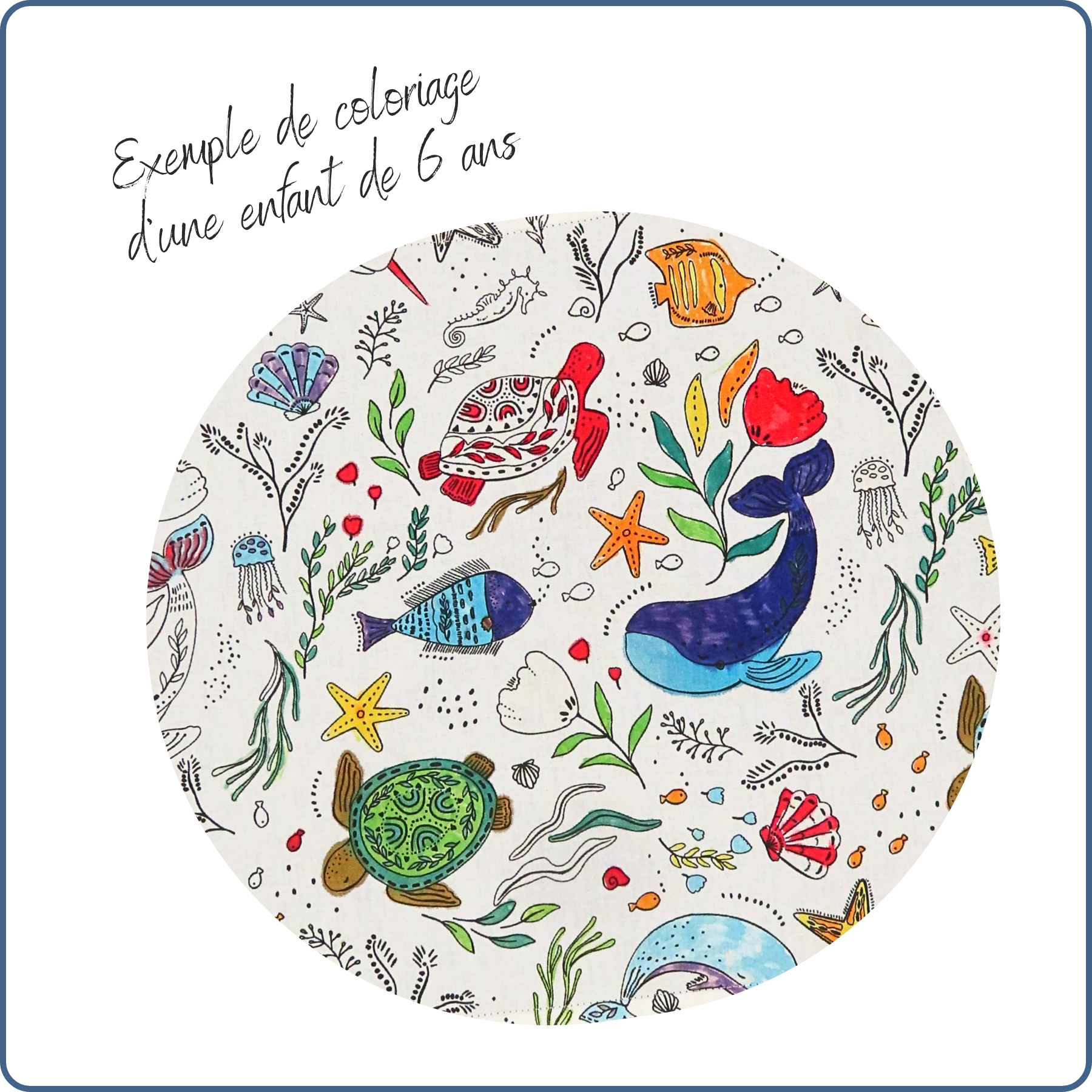 tapis de jeux baluchon fourre-tout pour enfant, tissu à colorier, thème monde aquatique, fabriqué en France par Terre de Baïnes