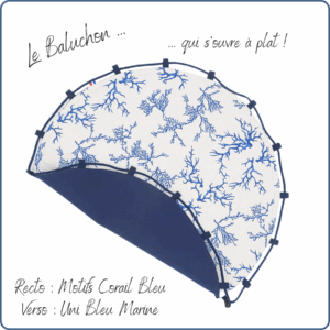 baluchon adulte, trousse de toilette, sac fourre-tout, motifs corail bleu, fabriqué en France par Terre de Baïnes