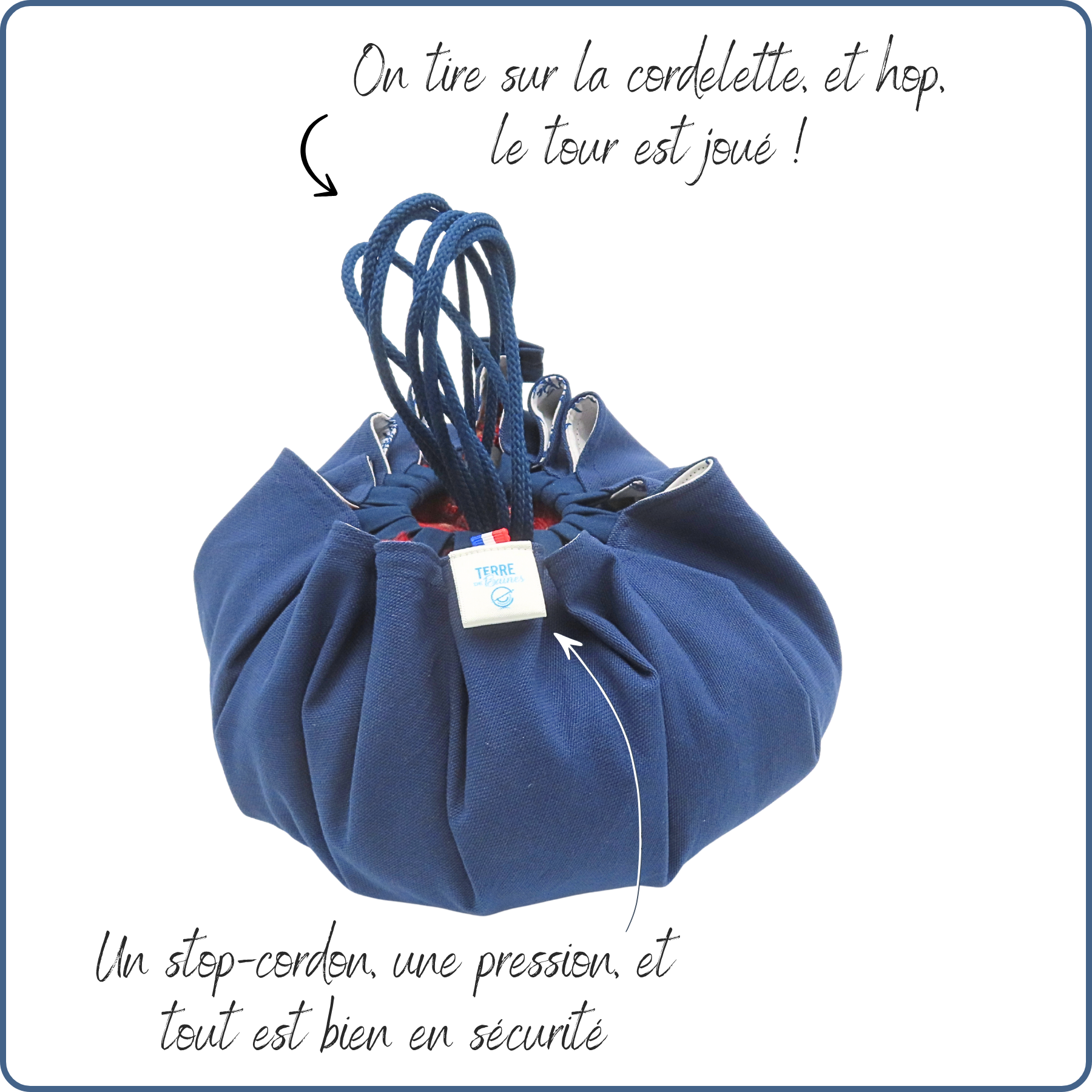 baluchon adulte, trousse de toilette, sac fourre-tout, motifs corail bleu, fabriqué en France par Terre de Baïnes