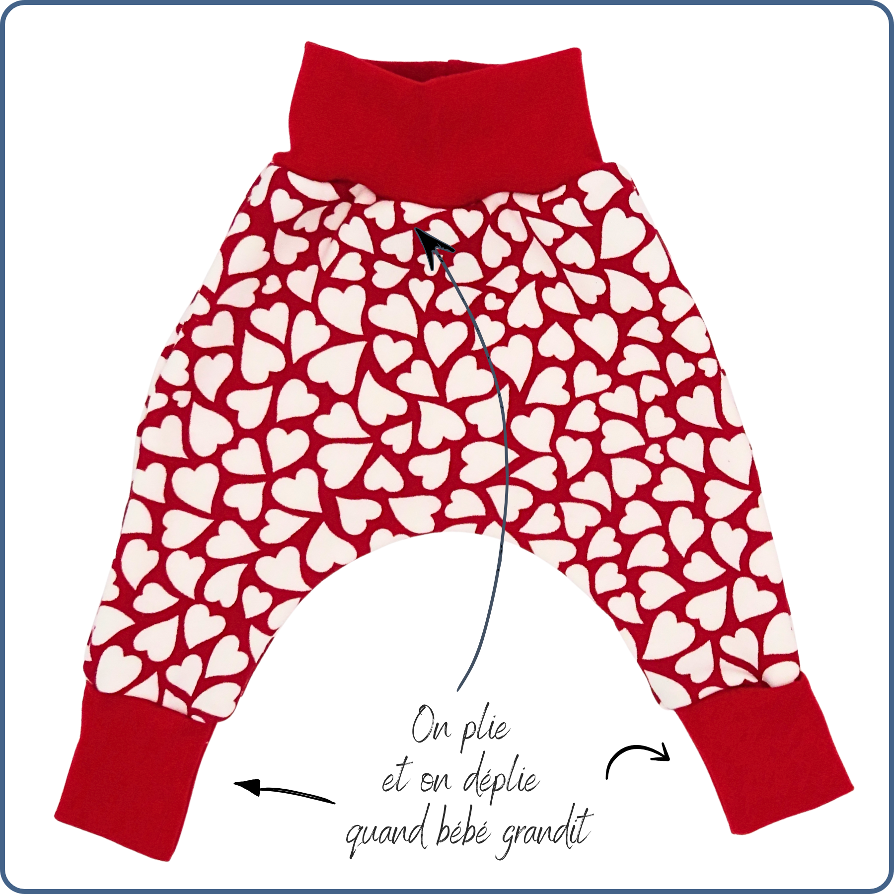 sarouel évolutif bébé, très chaud, motifs cœurs, économique, tissu sans produit chimique