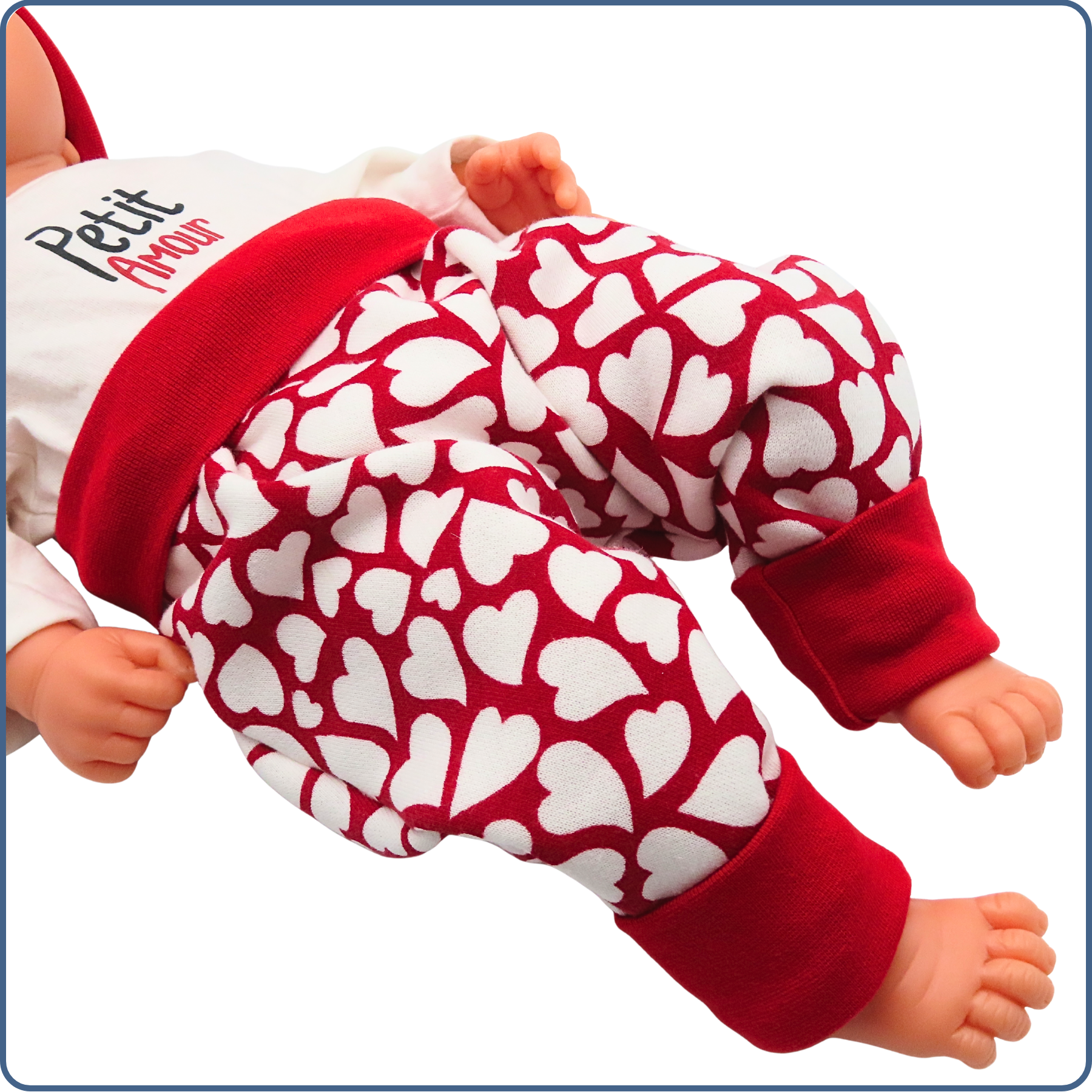 sarouel évolutif bébé, très chaud, motifs cœurs, économique, tissu sans produit chimique