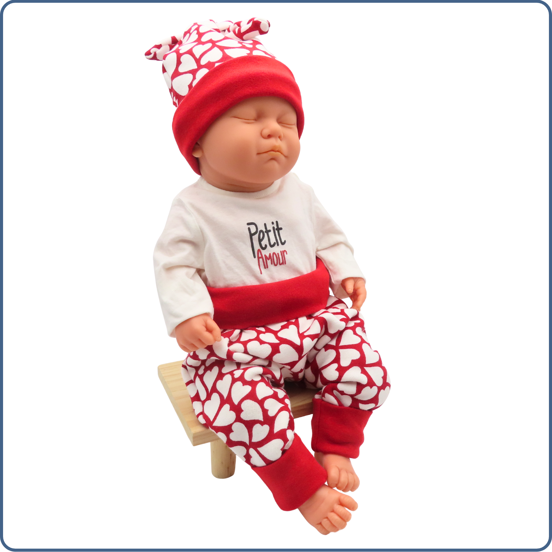 ensemble sarouel + bonnet évolutif bébé, très chaud, motifs cœurs, économique, tissu sans produit chimique