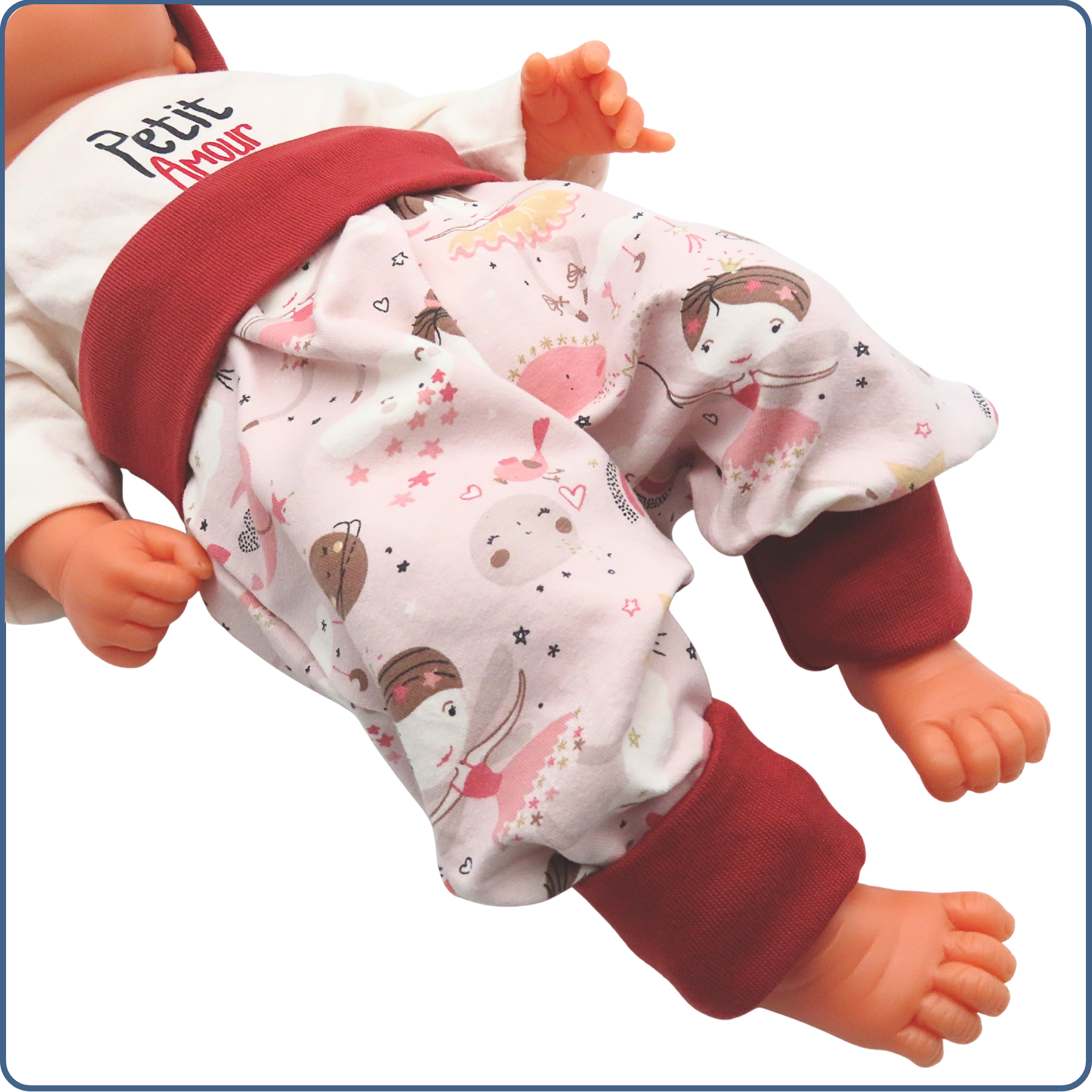 sarouel évolutif bébé, tissu léger, motifs fées danseuses, économique, sans produit chimique