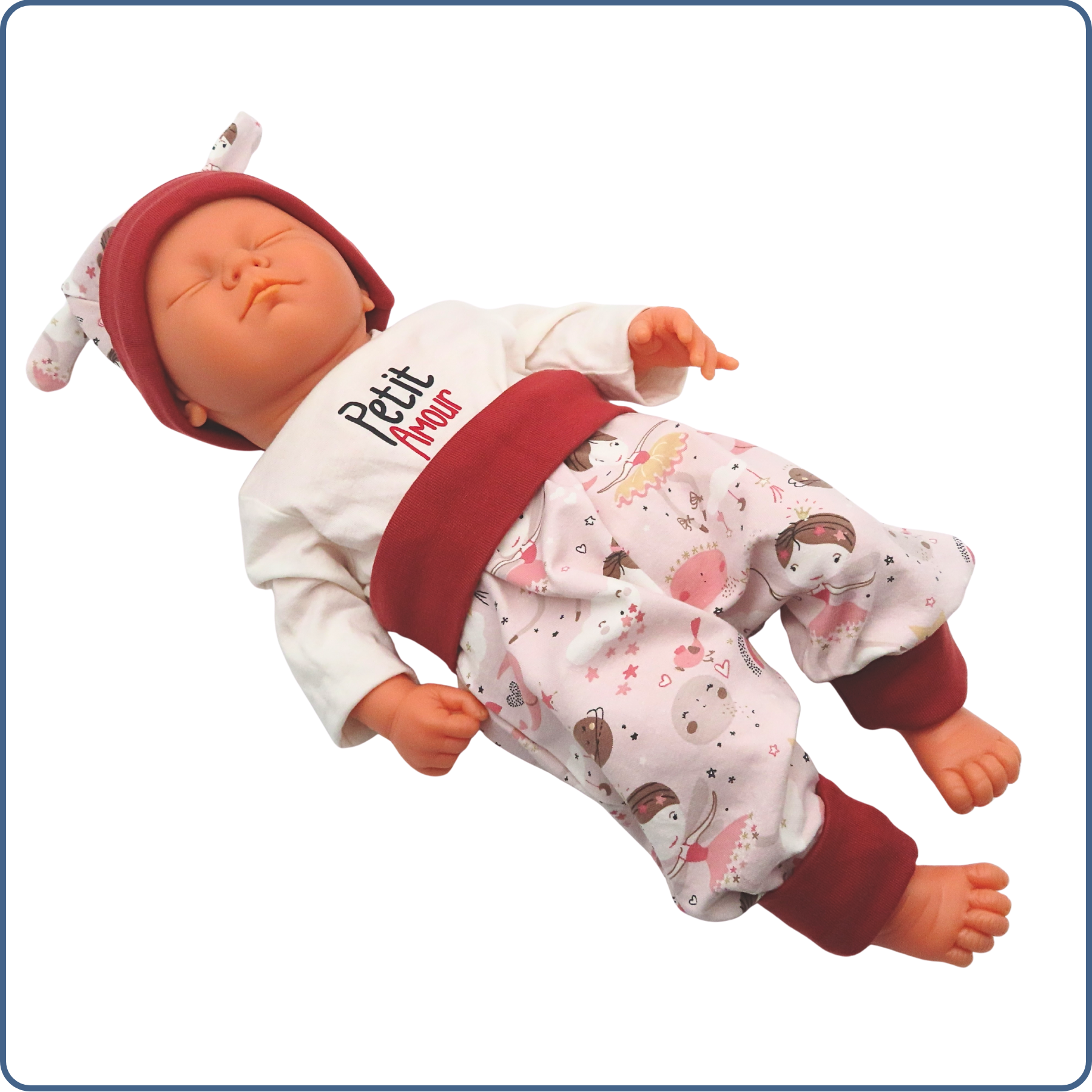 ensemble sarouel + bonnet évolutif bébé, tissu léger, motifs fées danseuses, économique, sans produit chimique