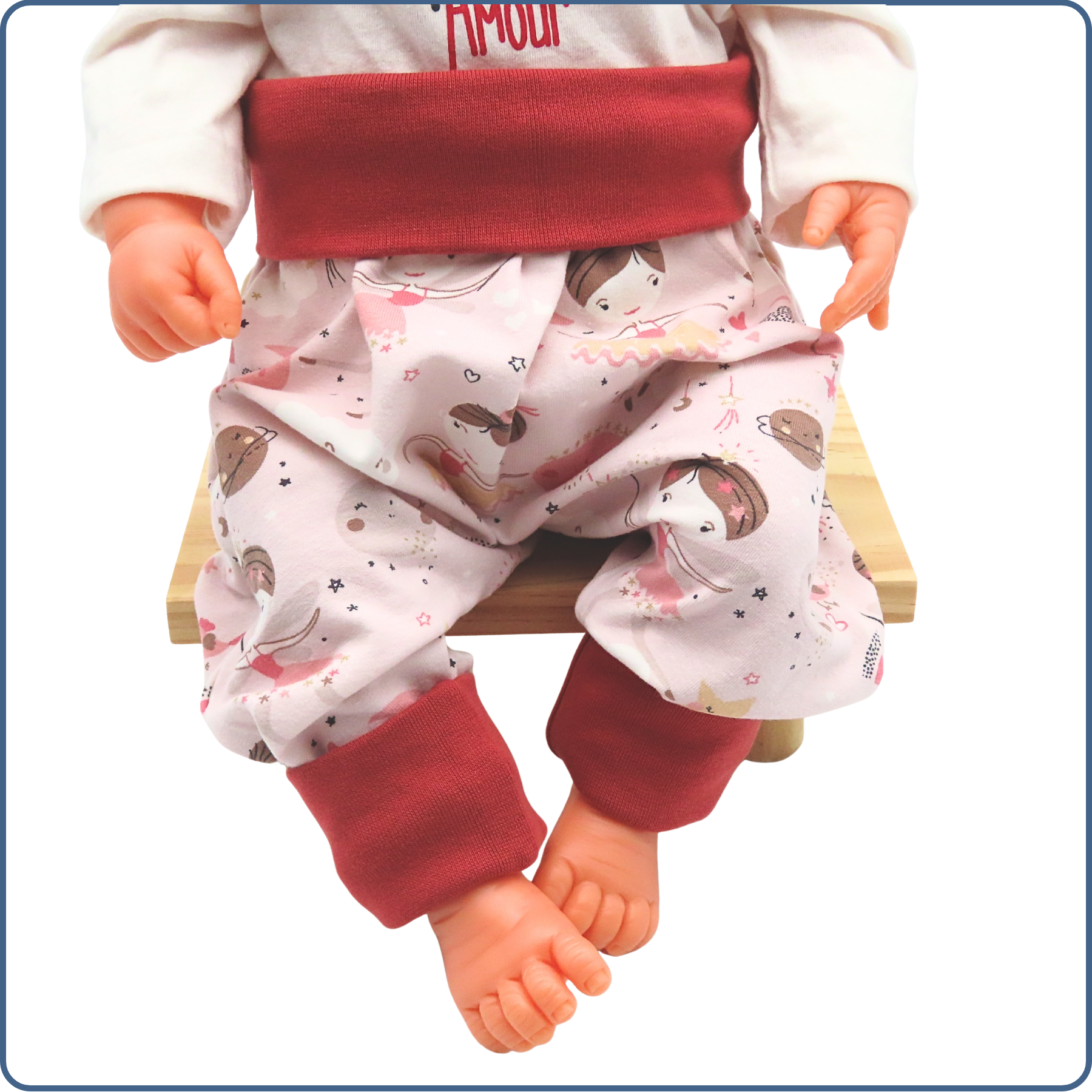 sarouel évolutif bébé, tissu léger, motifs fées danseuses, économique, sans produit chimique