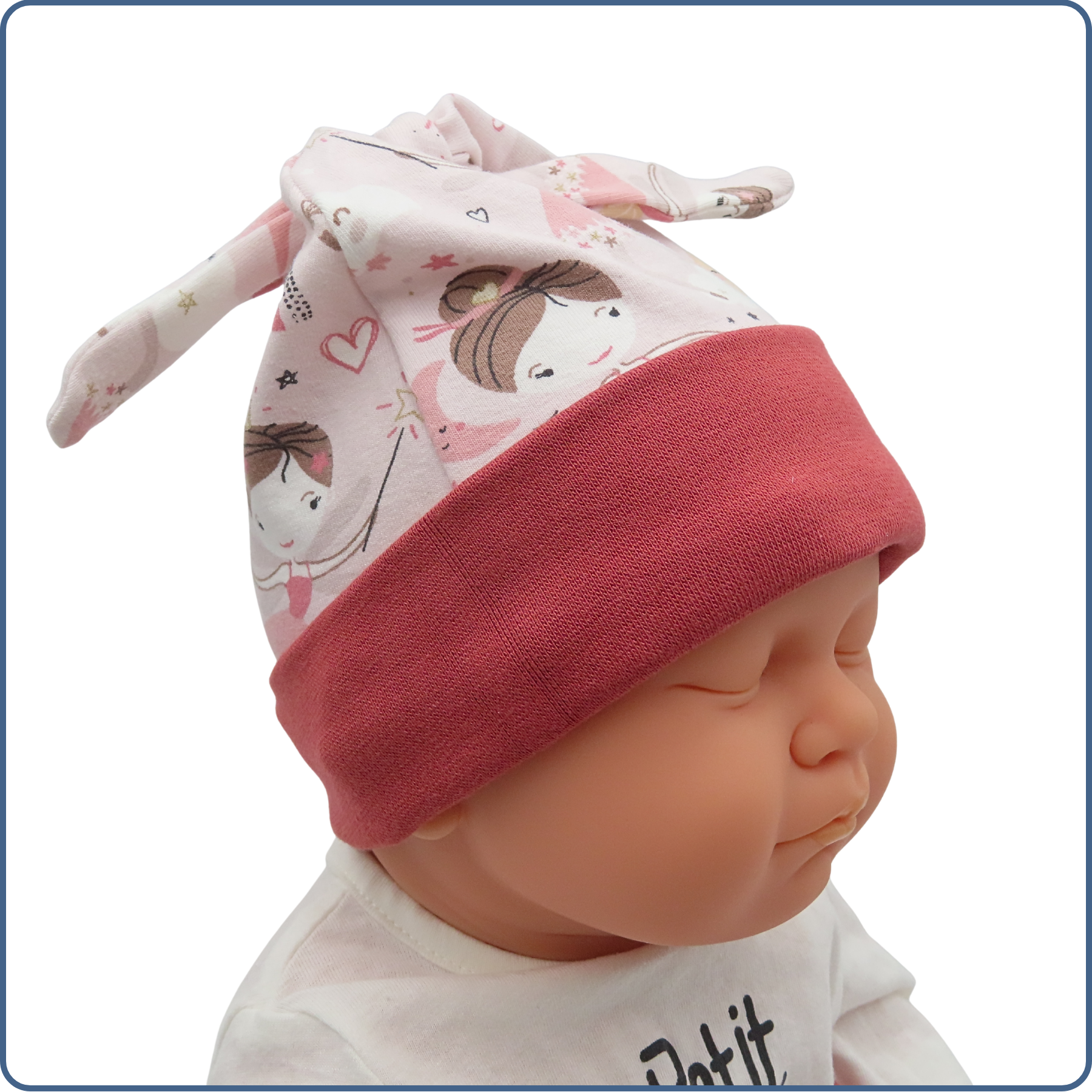 bonnet évolutif bébé, tissu léger, motifs fées danseuses, économique, sans produit chimique