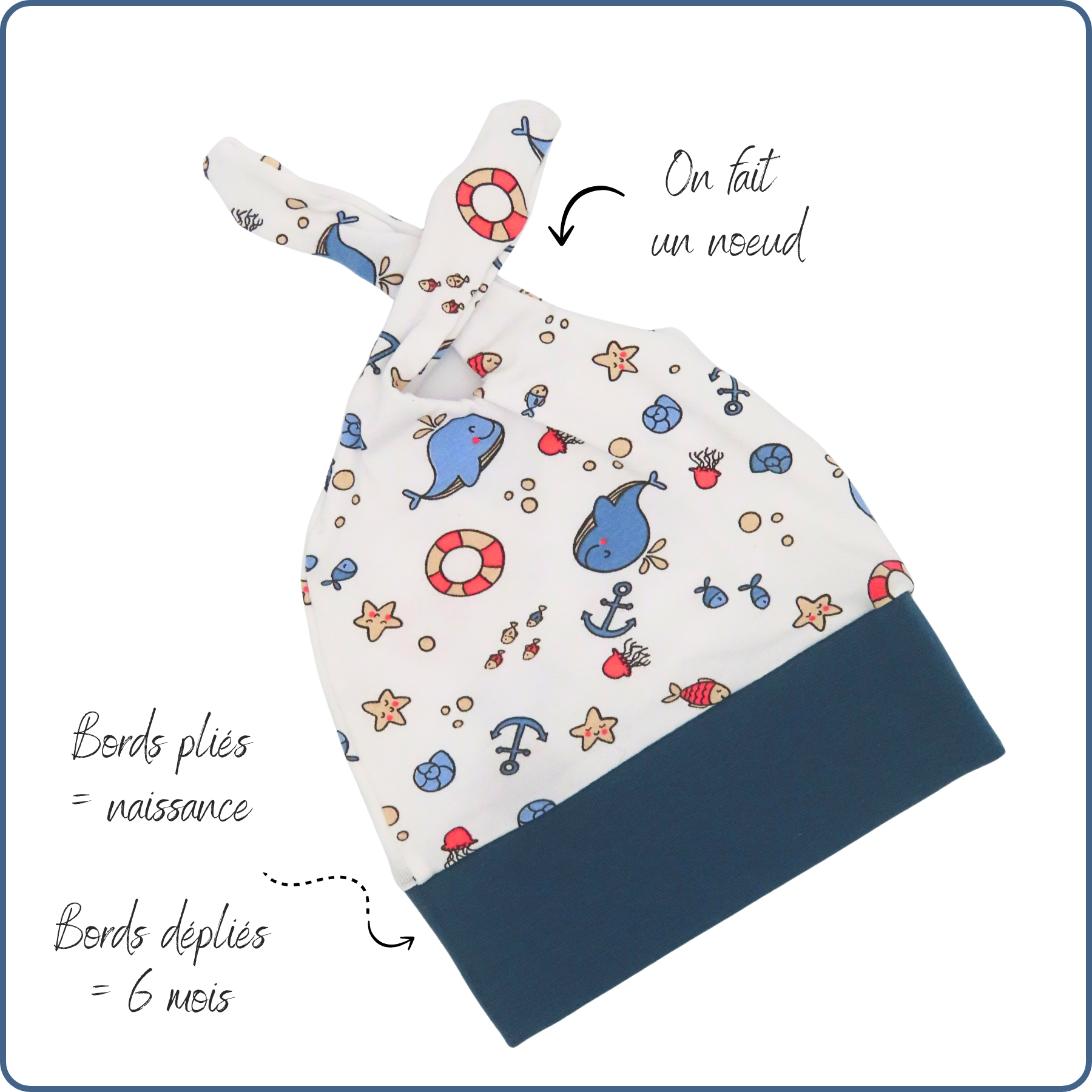 bonnet évolutif bébé, tissu léger, motifs mer plage, économique, sans produit chimique