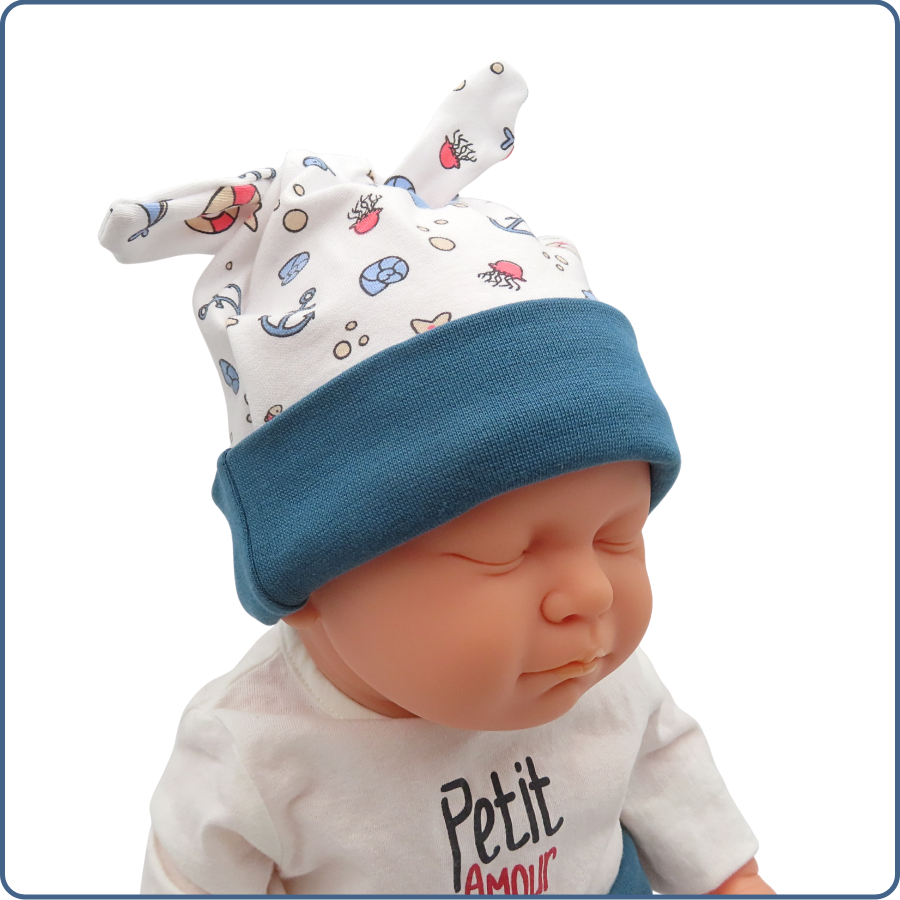 bonnet évolutif bébé, tissu léger, motifs mer plage, économique, sans produit chimique